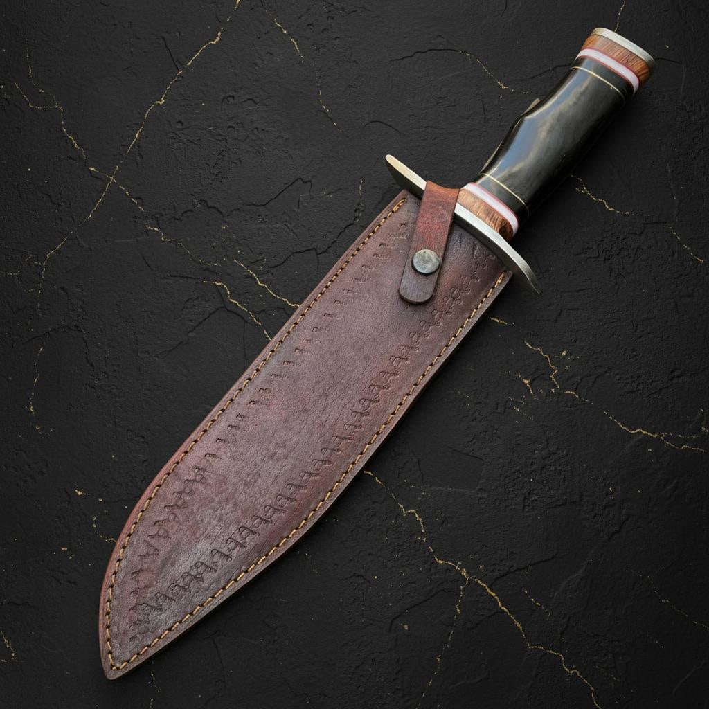 Handmade 15" D2 Steel Bowie Knife | Hunting Fixed Blade with Bull Horn Handle - 9