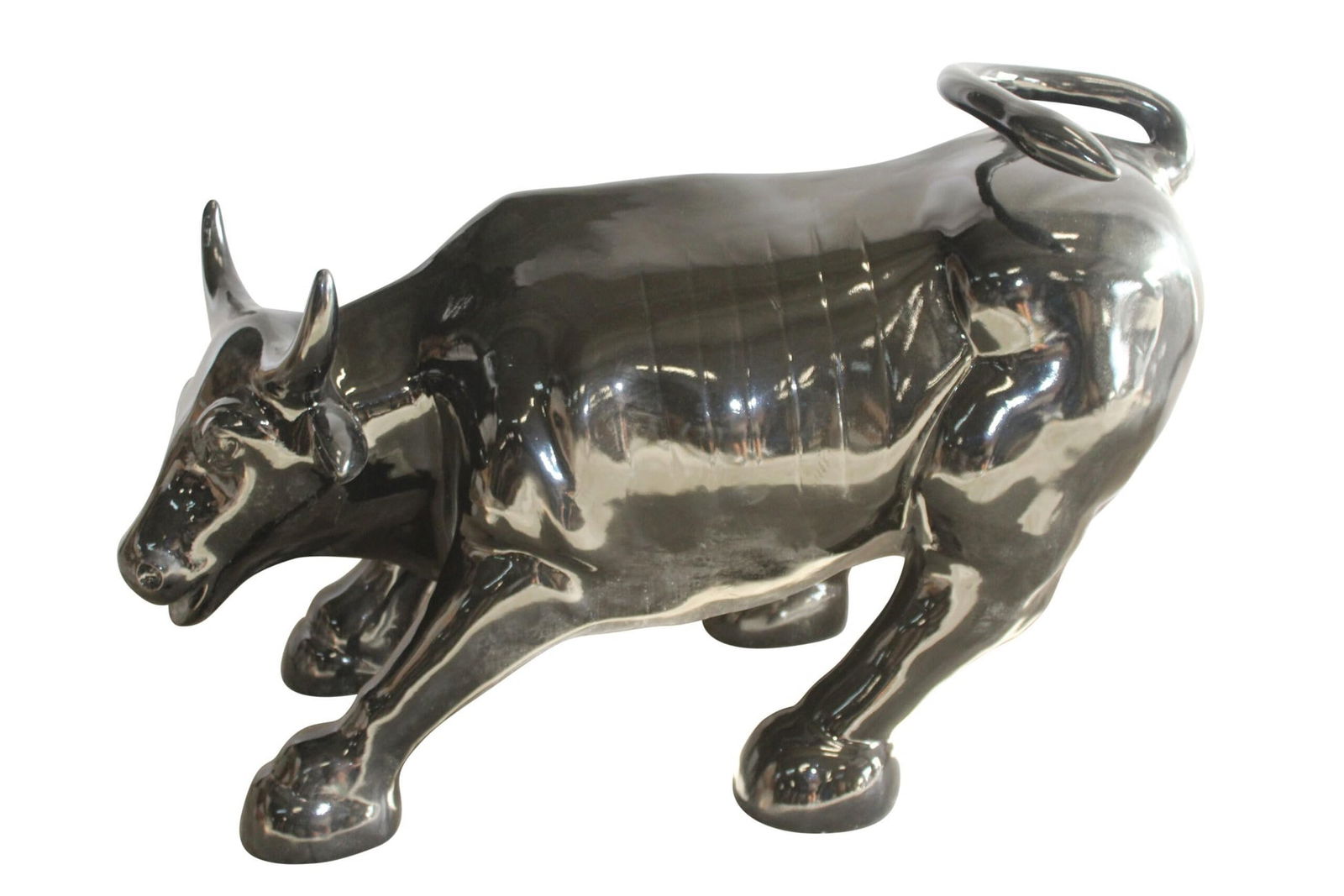 Iconic Giant Fiberglass Black Color Wall Street Bull 57" x 28" x 33"H: Title:Iconic Giant Fiberglass Black Color Wall Street Bull 57" x 28" x 33"HDescription:Introducing our iconic Giant Fiberglass Black Wall Street Bull. Handcrafted and casted, this impressive piece