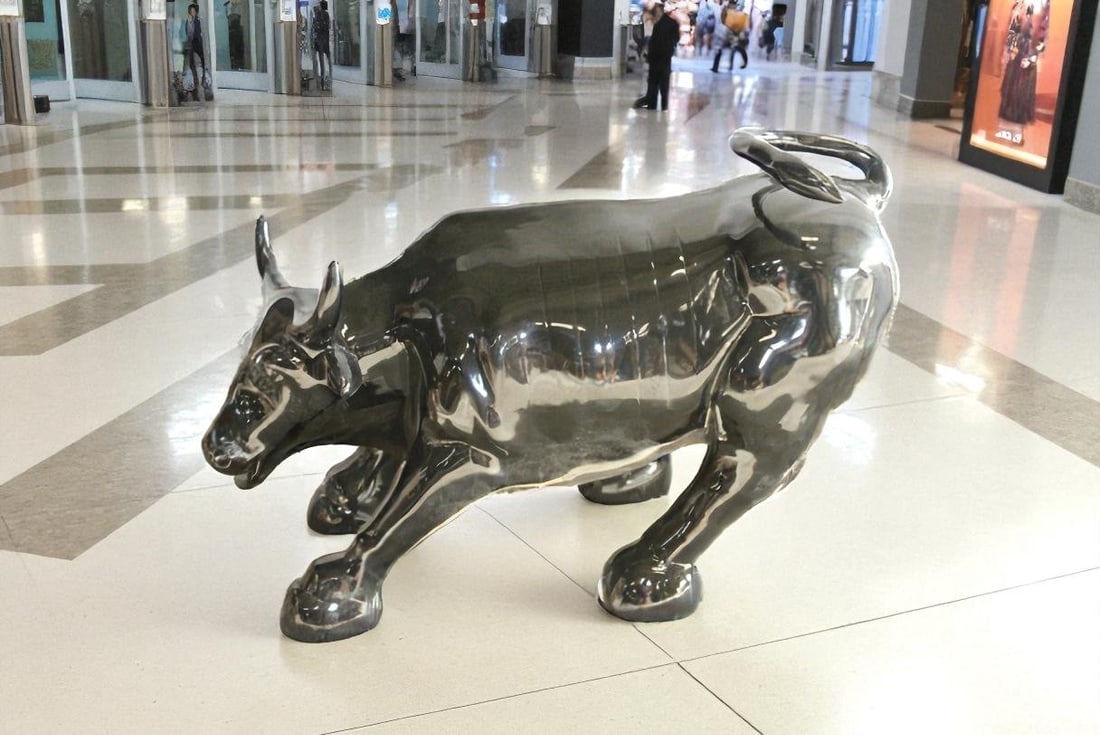 Iconic Giant Fiberglass Black Color Wall Street Bull 57" x 28" x 33"H - 2