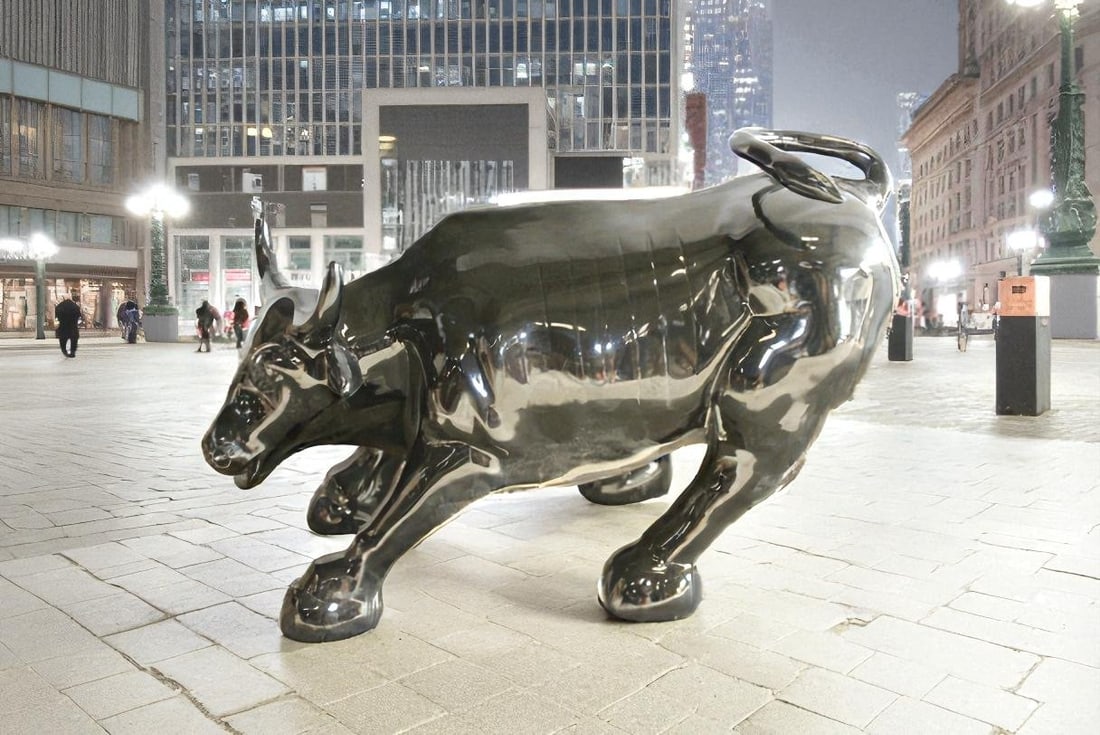 Iconic Giant Fiberglass Black Color Wall Street Bull 57" x 28" x 33"H - 3