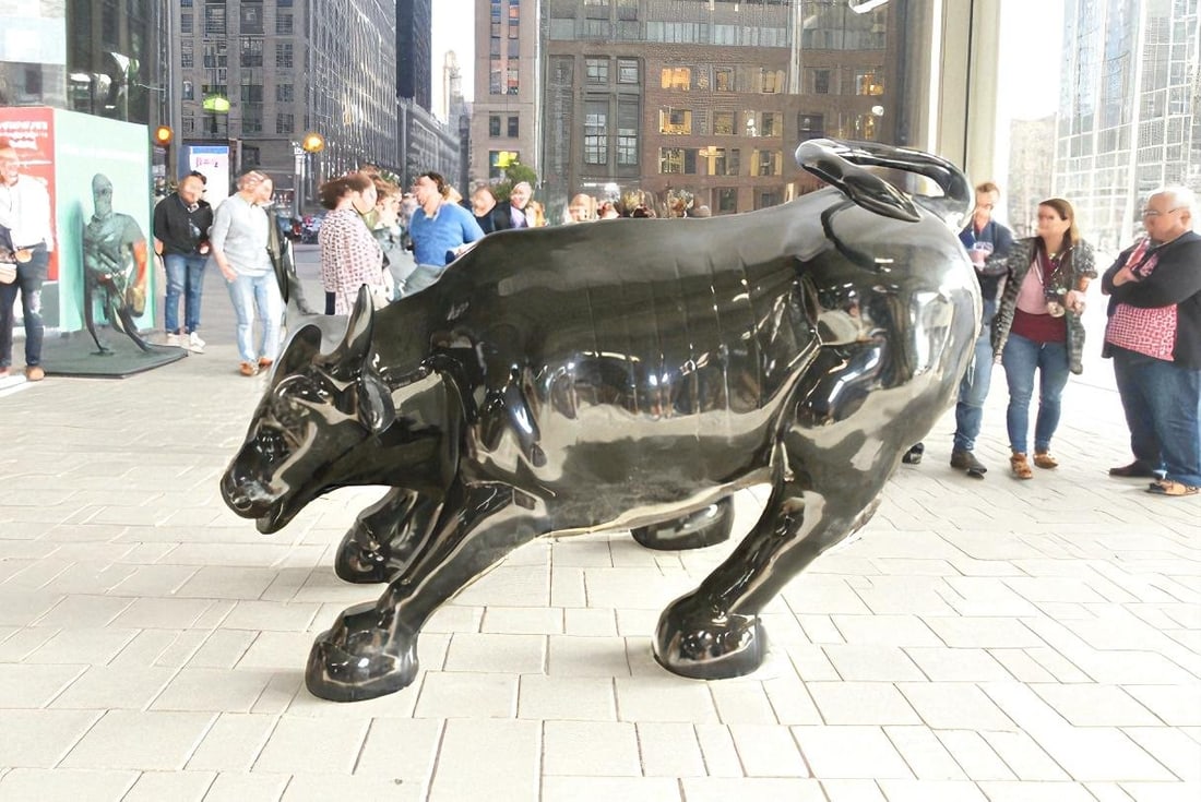 Iconic Giant Fiberglass Black Color Wall Street Bull 57" x 28" x 33"H - 5
