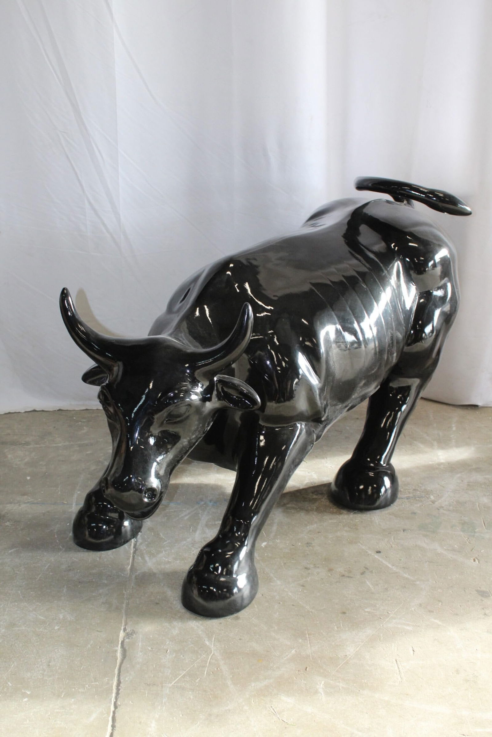 Iconic Giant Fiberglass Black Color Wall Street Bull 57" x 28" x 33"H - 6
