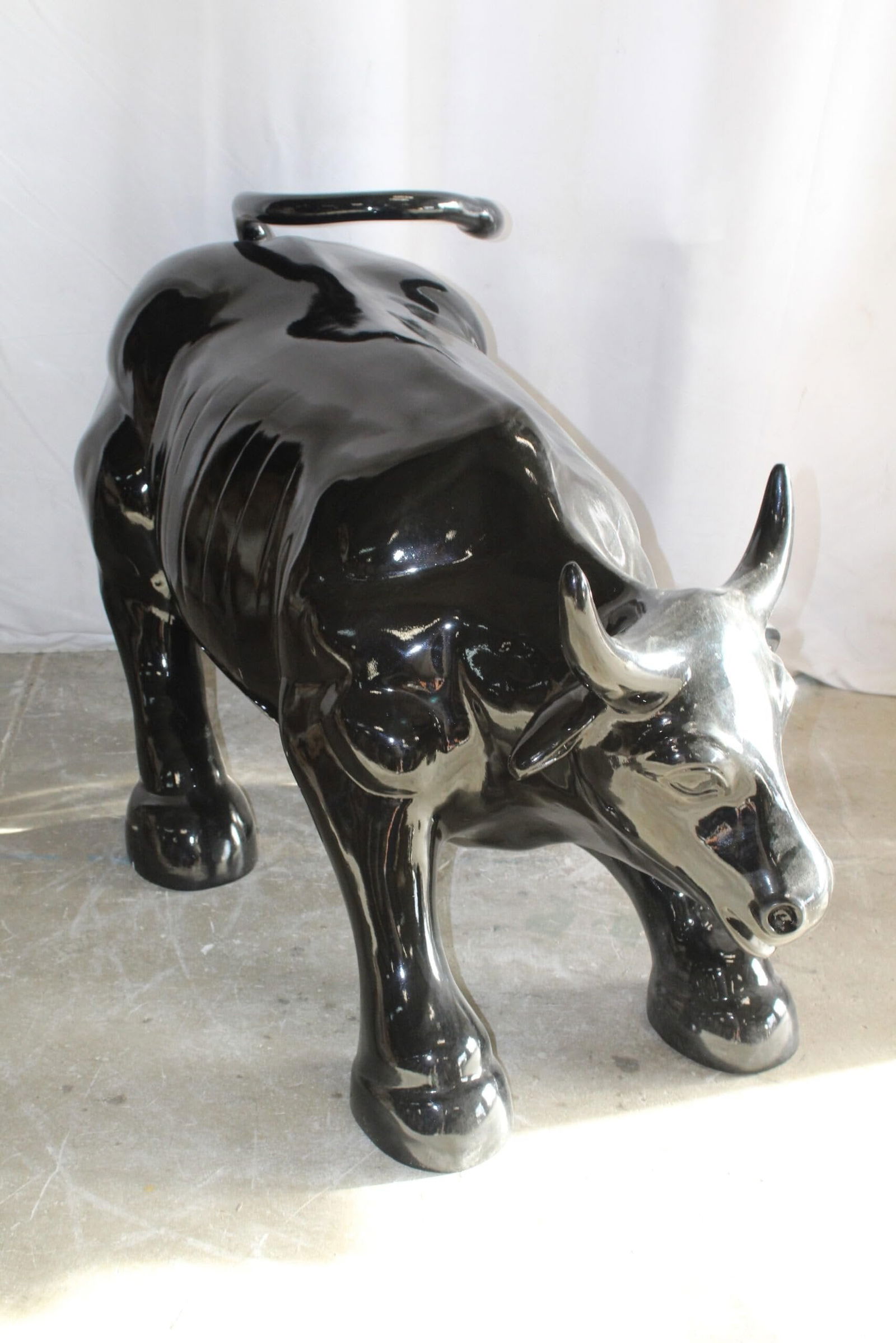 Iconic Giant Fiberglass Black Color Wall Street Bull 57" x 28" x 33"H - 9