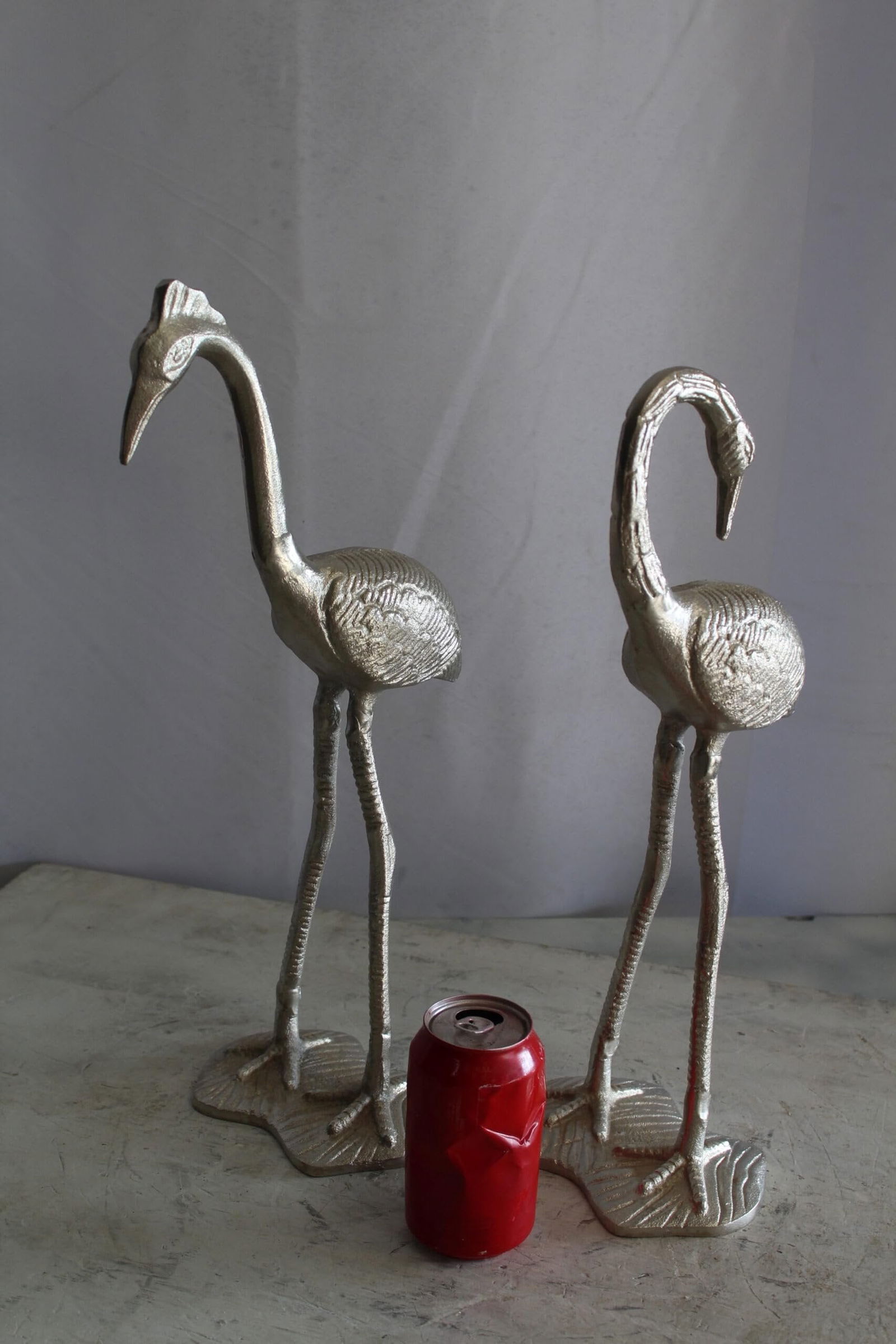 Art Deco Silver Flamingo Pair, Aluminum Decor Set 10" x 7" x 19"H - 5
