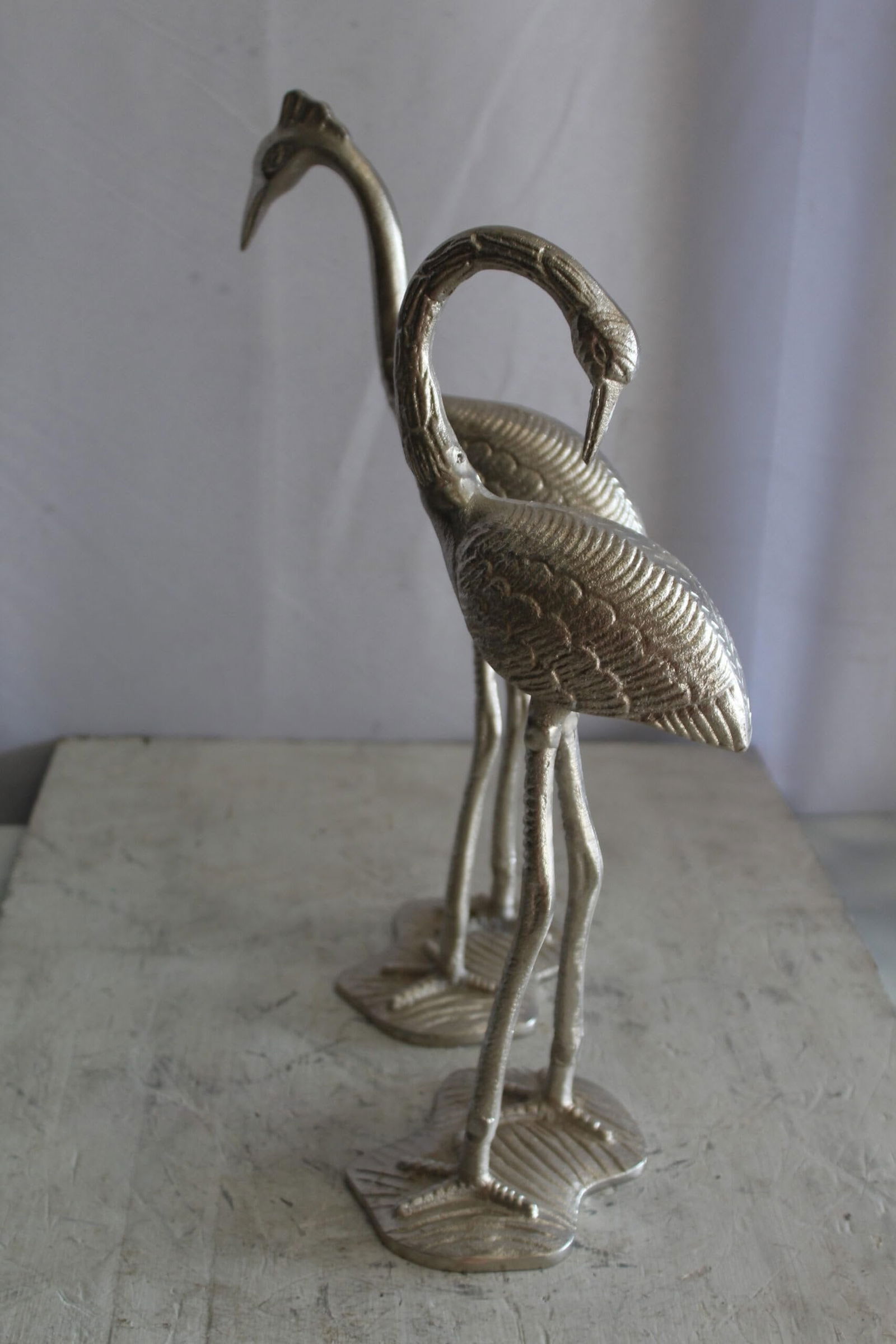 Art Deco Silver Flamingo Pair, Aluminum Decor Set 10" x 7" x 19"H - 7