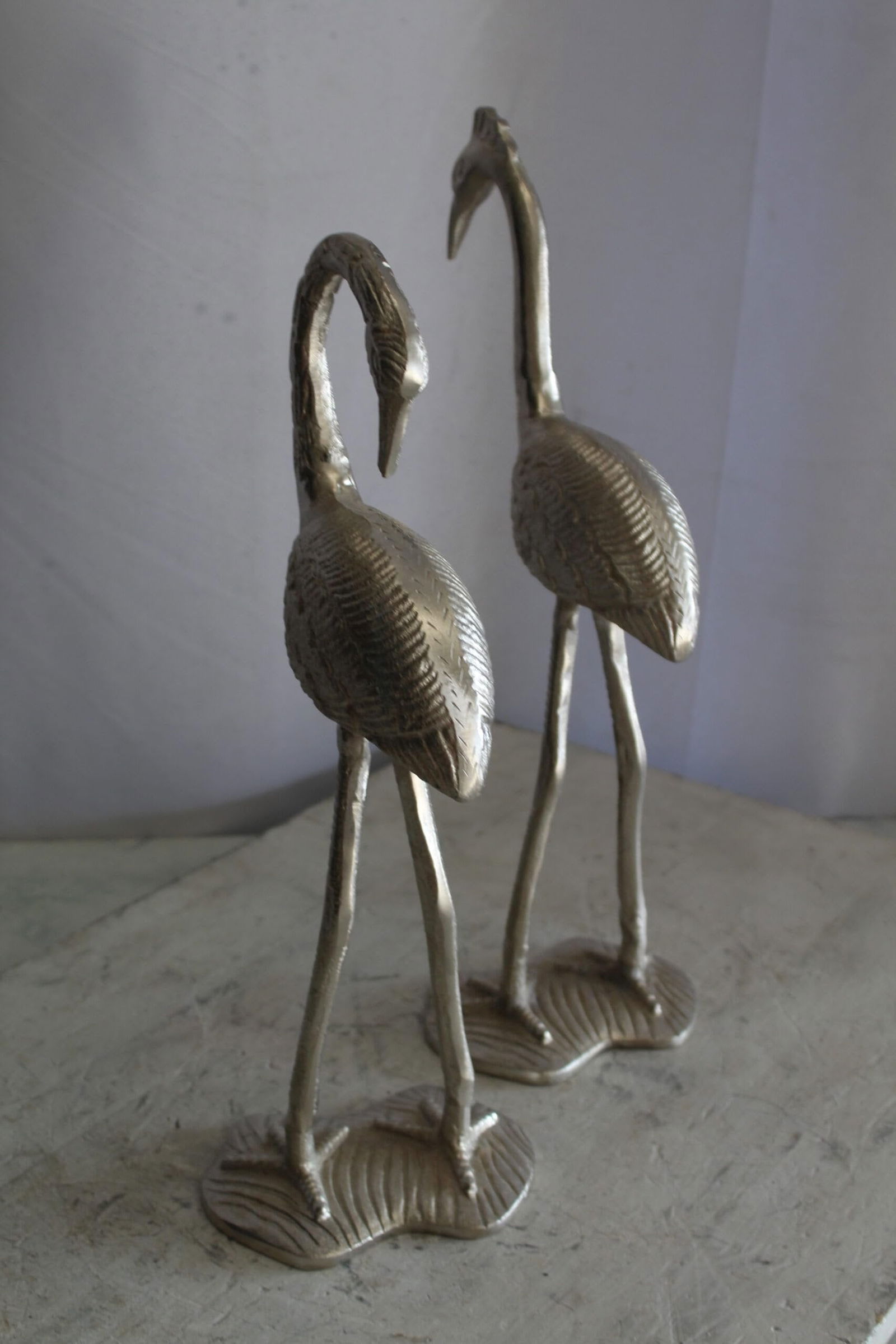 Art Deco Silver Flamingo Pair, Aluminum Decor Set 10" x 7" x 19"H - 8