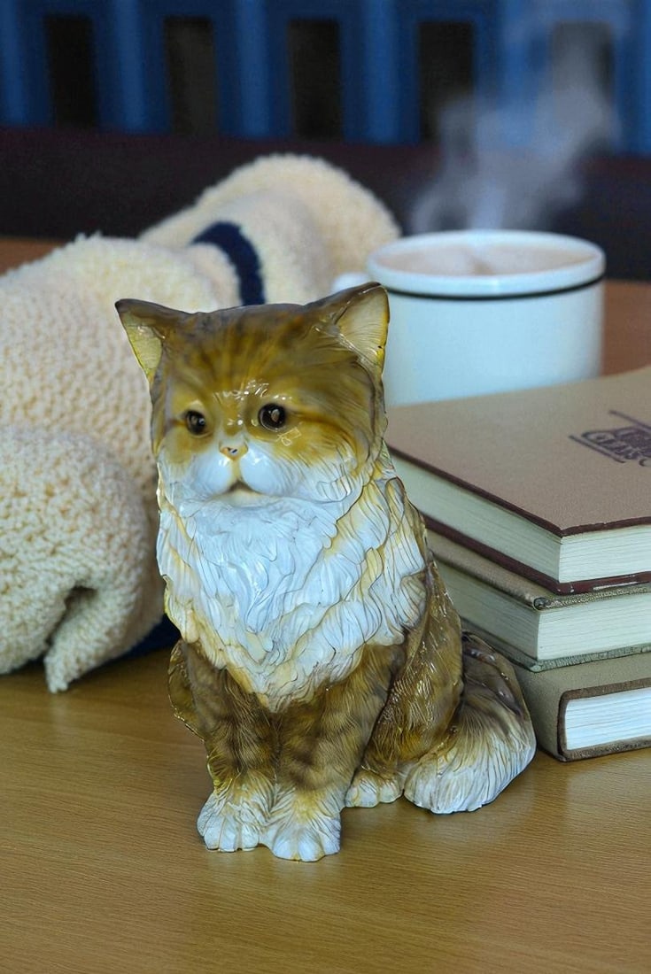 Colored Cat Sitting Bronze Statue, Charming for Cat Lovers 12" x 10" x 14"H - 2