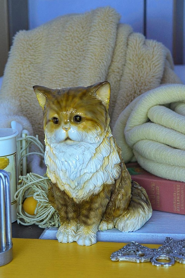 Colored Cat Sitting Bronze Statue, Charming for Cat Lovers 12" x 10" x 14"H - 3