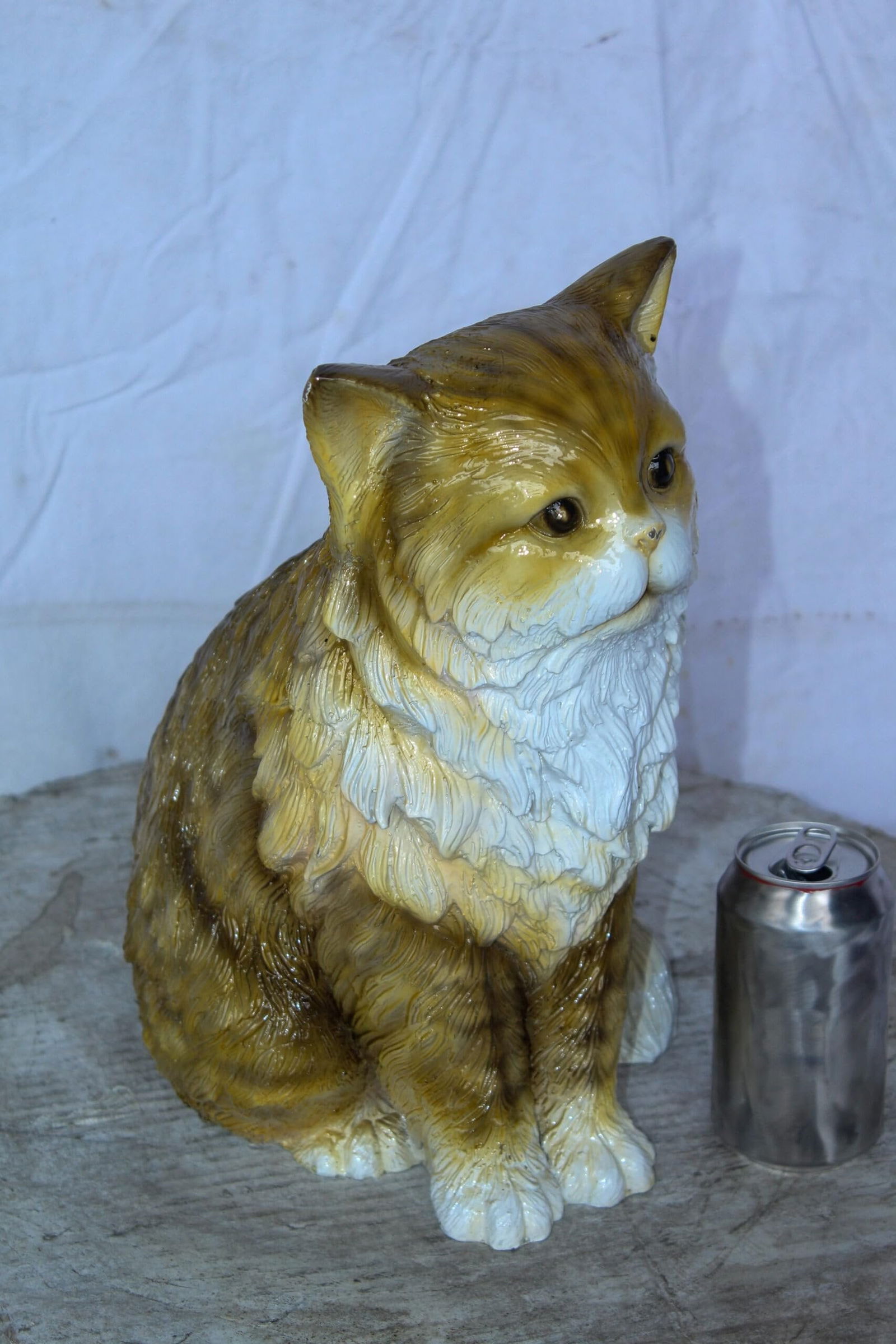 Colored Cat Sitting Bronze Statue, Charming for Cat Lovers 12" x 10" x 14"H - 5