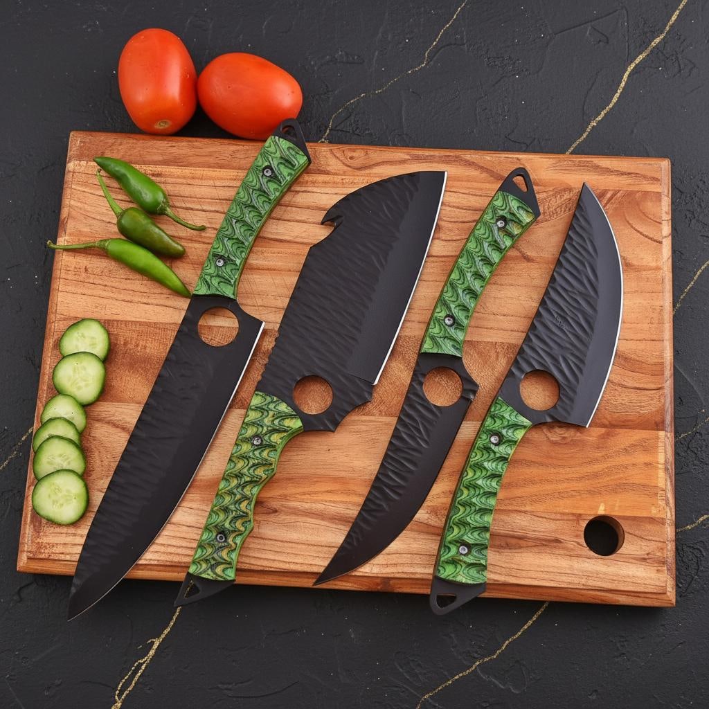 Hand Forged Damascus Chef Knife Set 4-Piece High Carbon Steel with Leather Roll Bag - 5