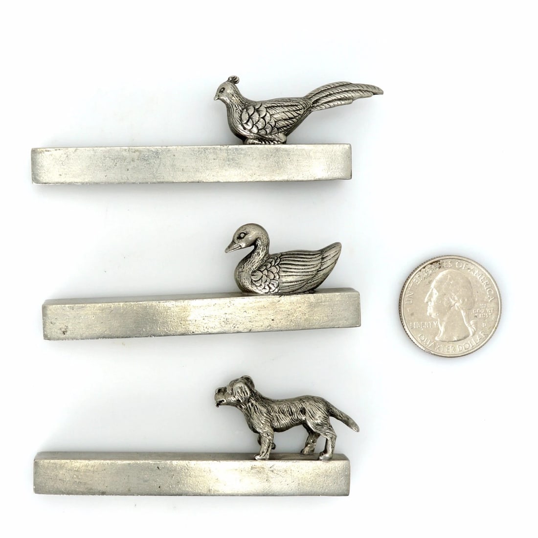 Three Pewter Knife Rests Duck, Pheasant, Dog - 2