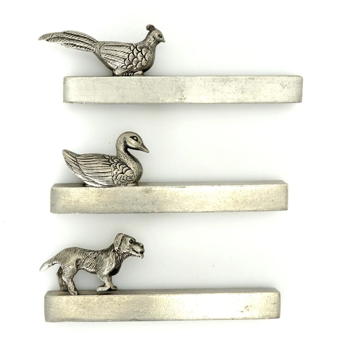 Three Pewter Knife Rests Duck, Pheasant, Dog - 3