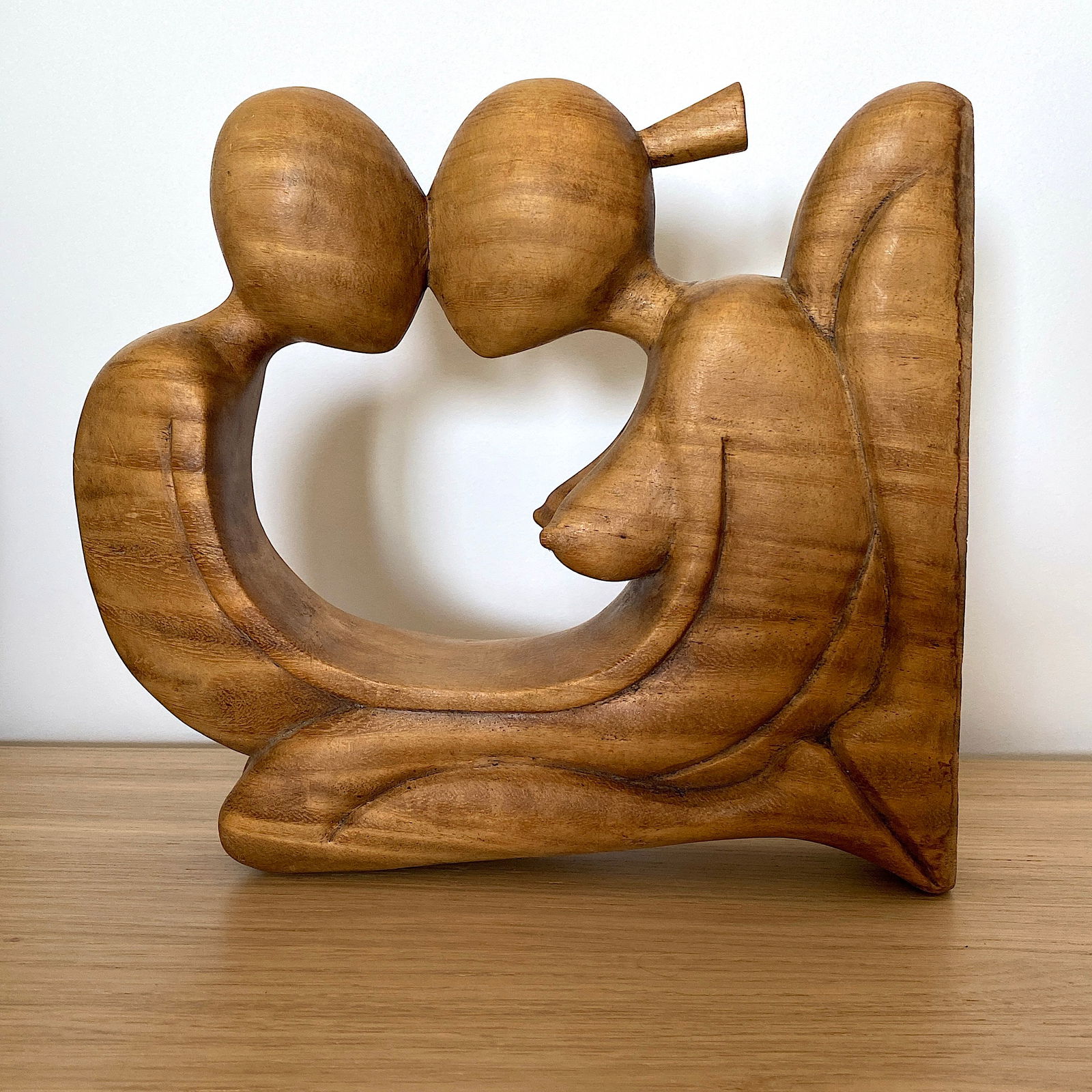 Hand carved wood sculpture of lovers - 3