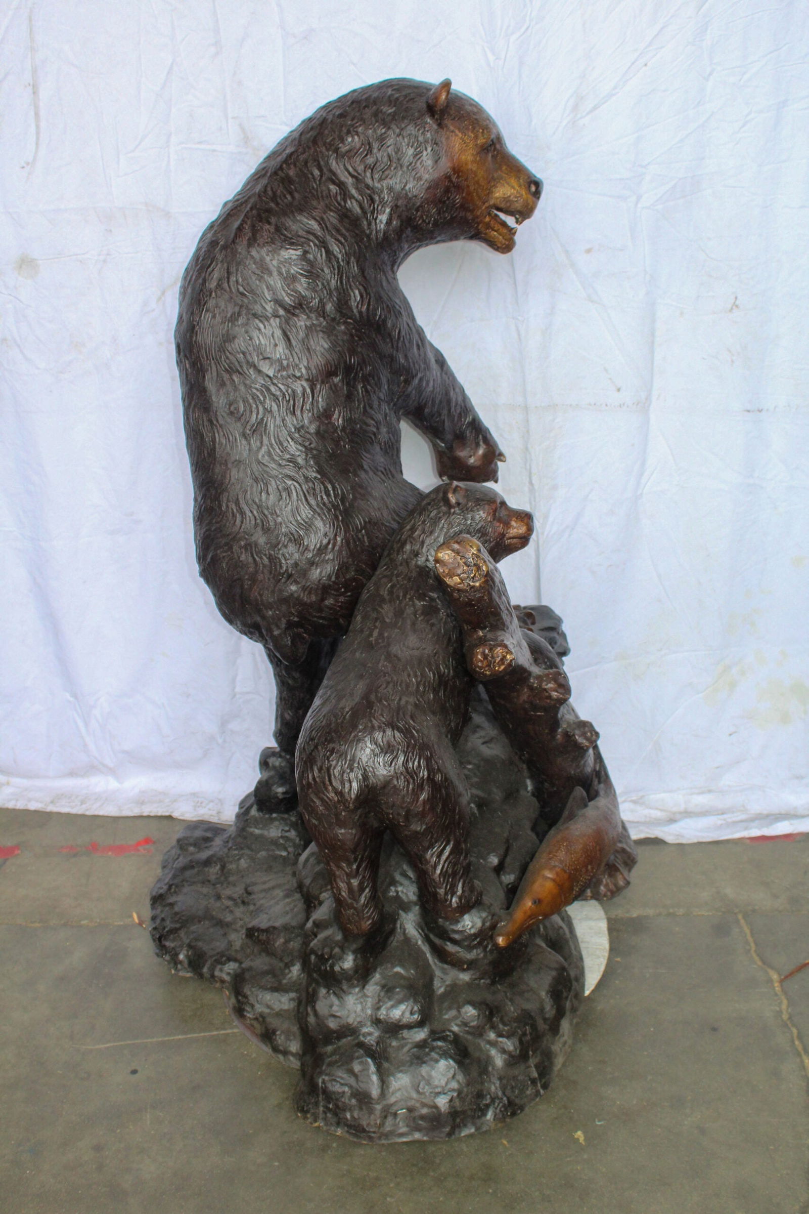 Giant Bronze Statue of a Standing Bear and Cub by the River 40" x 38" x 55"H - 11