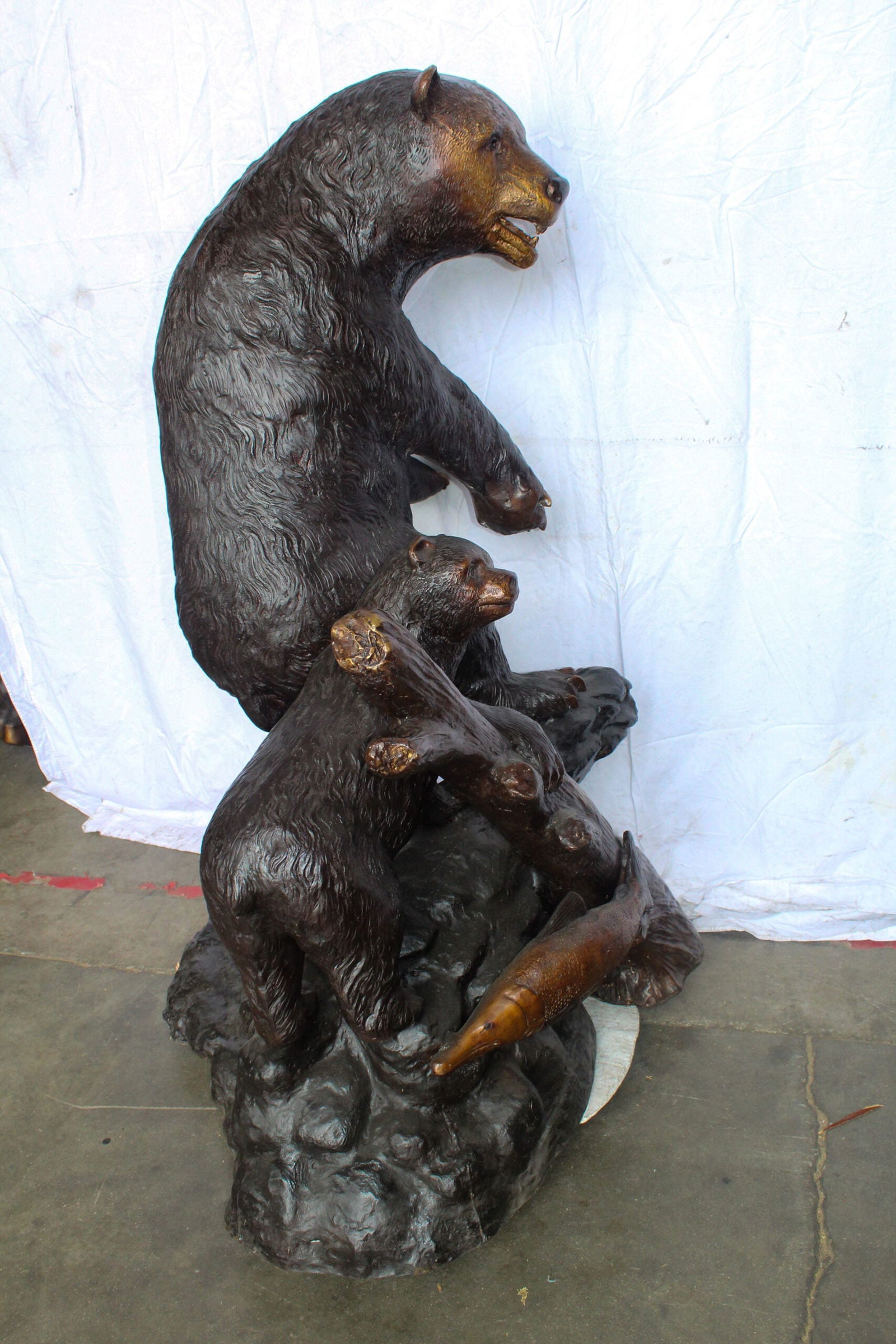 Giant Bronze Statue of a Standing Bear and Cub by the River 40" x 38" x 55"H - 12