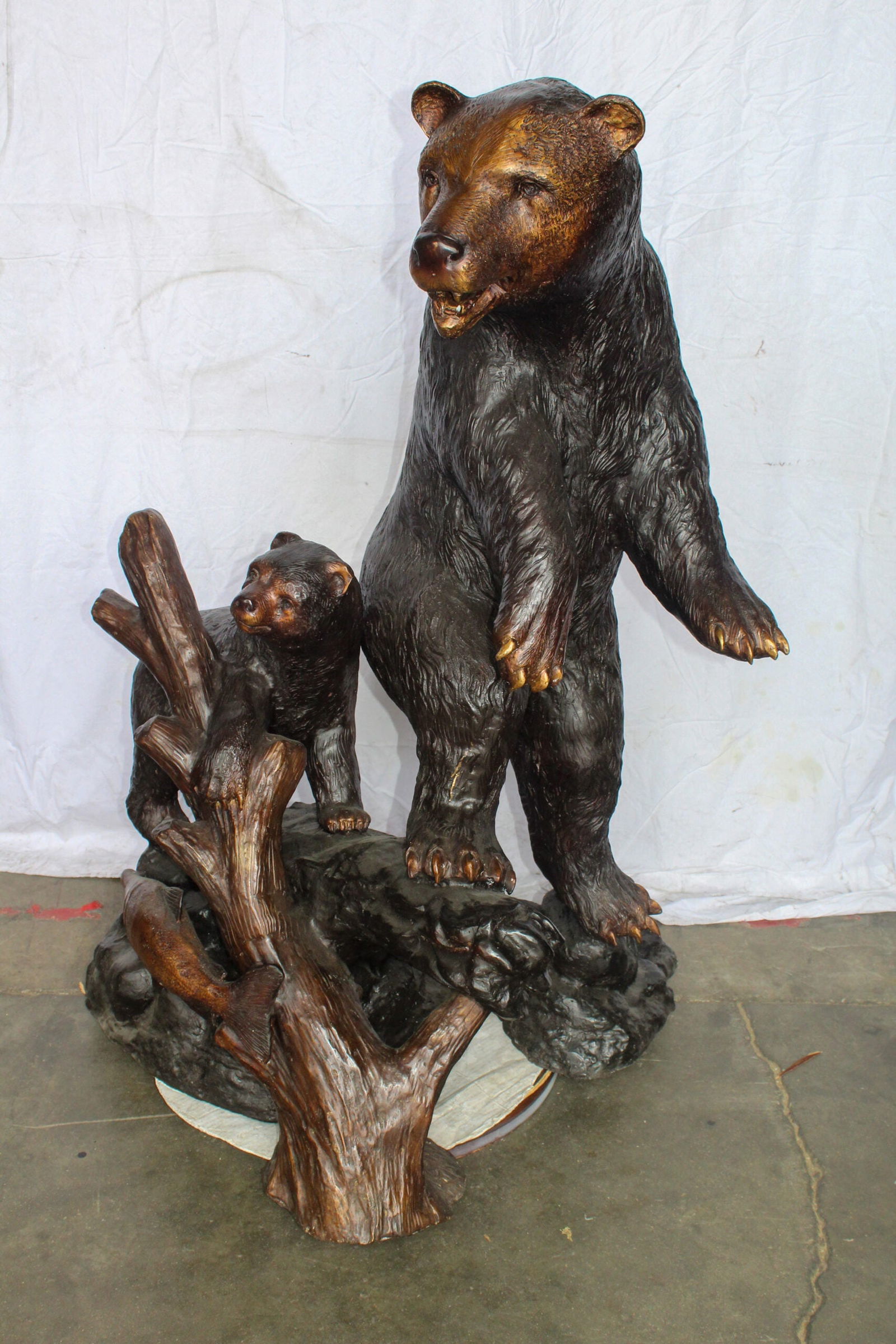 Giant Bronze Statue of a Standing Bear and Cub by the River 40" x 38" x 55"H - 3