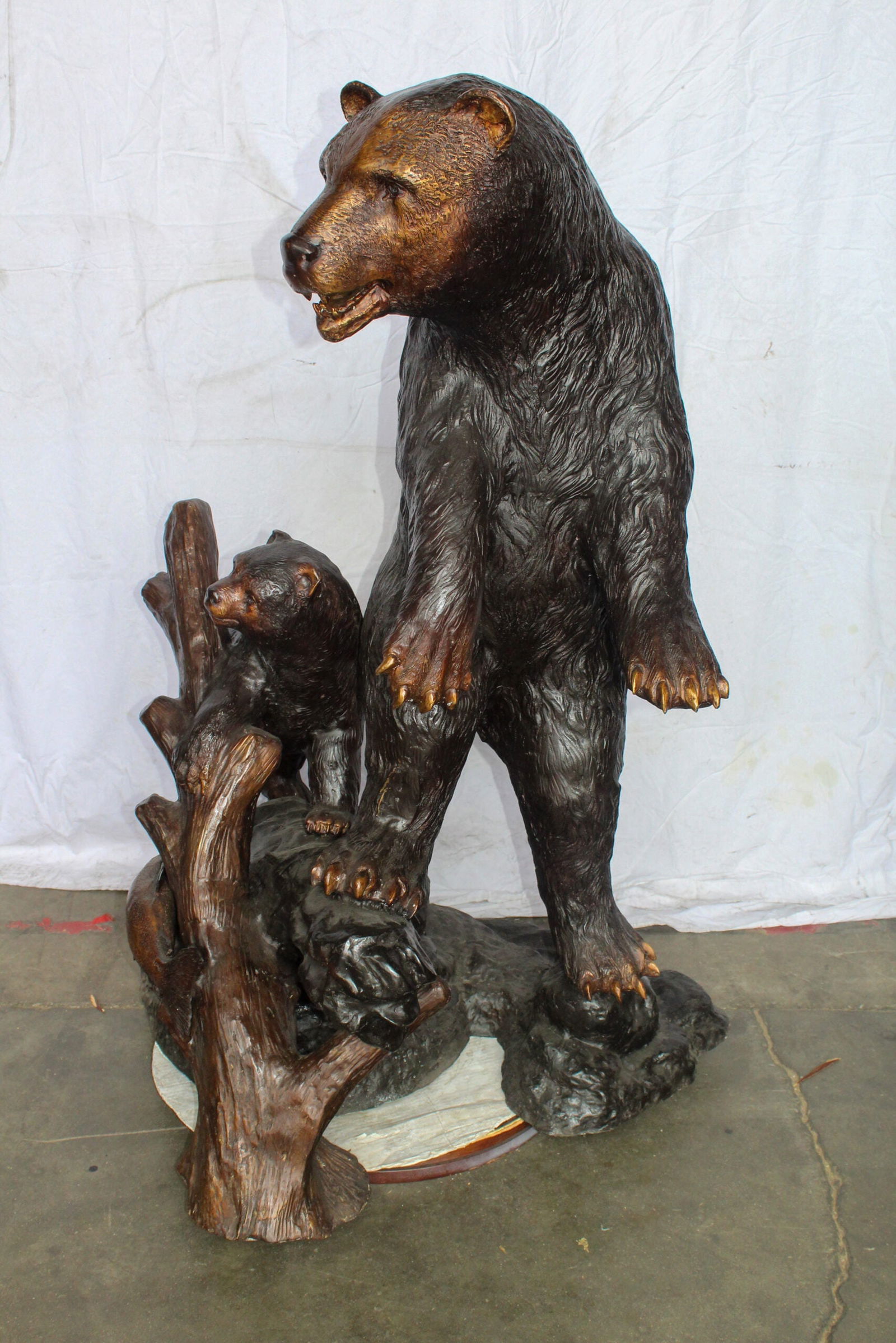 Giant Bronze Statue of a Standing Bear and Cub by the River 40" x 38" x 55"H - 4