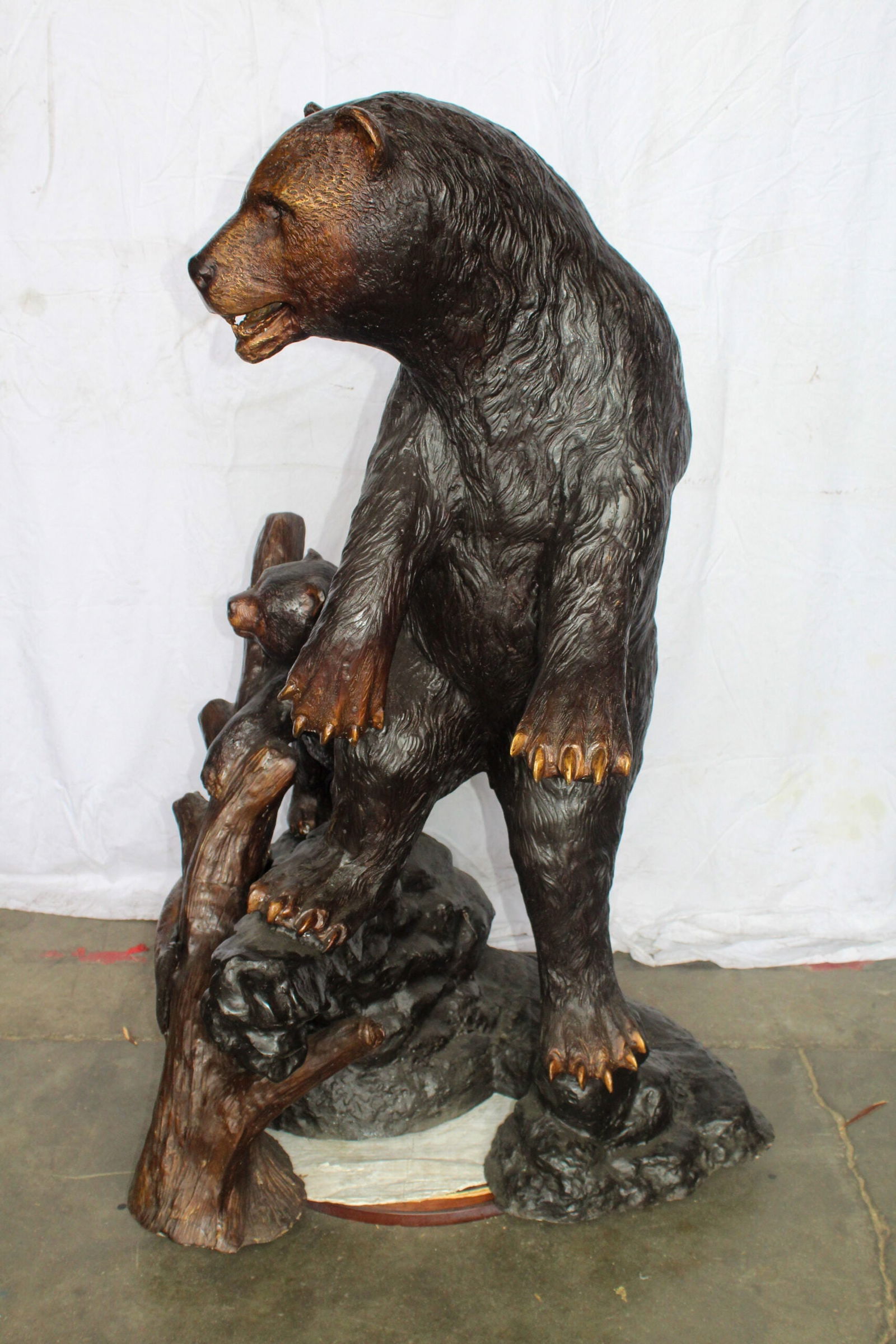 Giant Bronze Statue of a Standing Bear and Cub by the River 40" x 38" x 55"H - 5