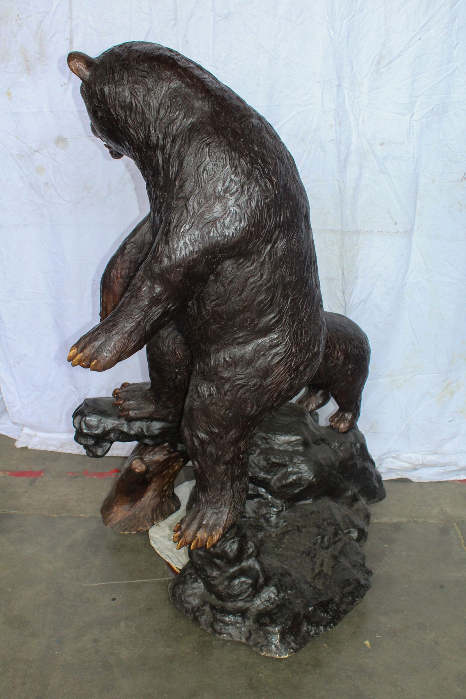 Giant Bronze Statue of a Standing Bear and Cub by the River 40" x 38" x 55"H - 7