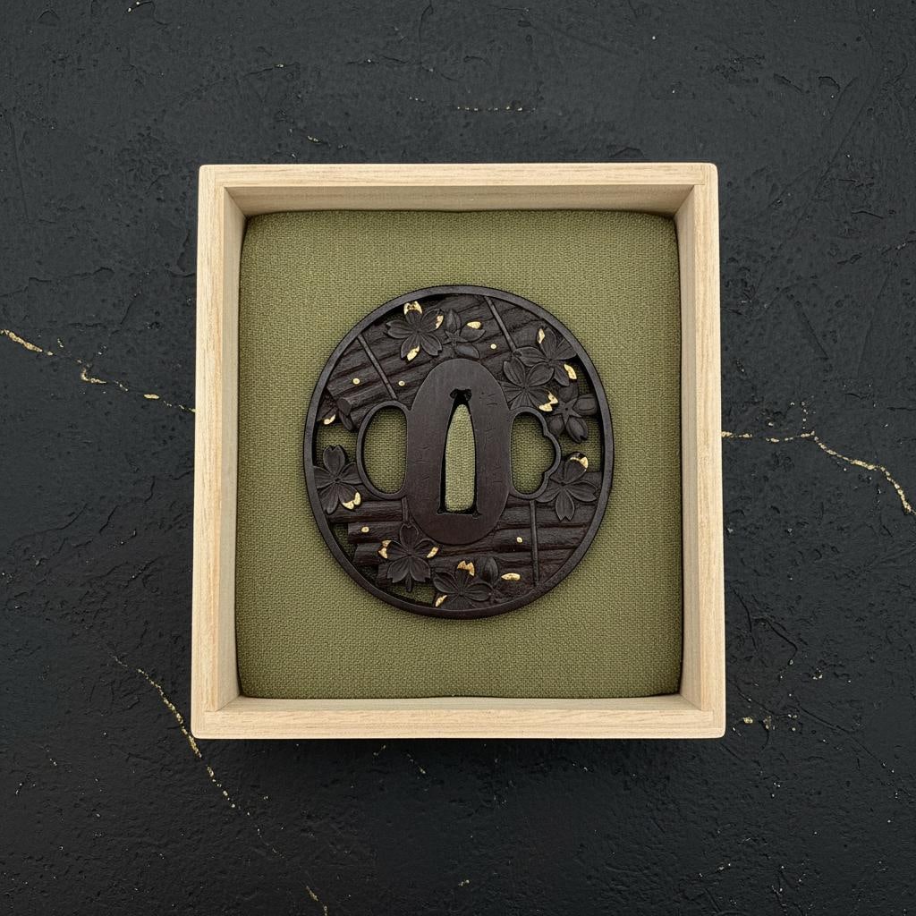 Masatsune Signed Iron Tsuba, Edo Period Samurai Sword Guard, Hanaikada Sukashi - 10