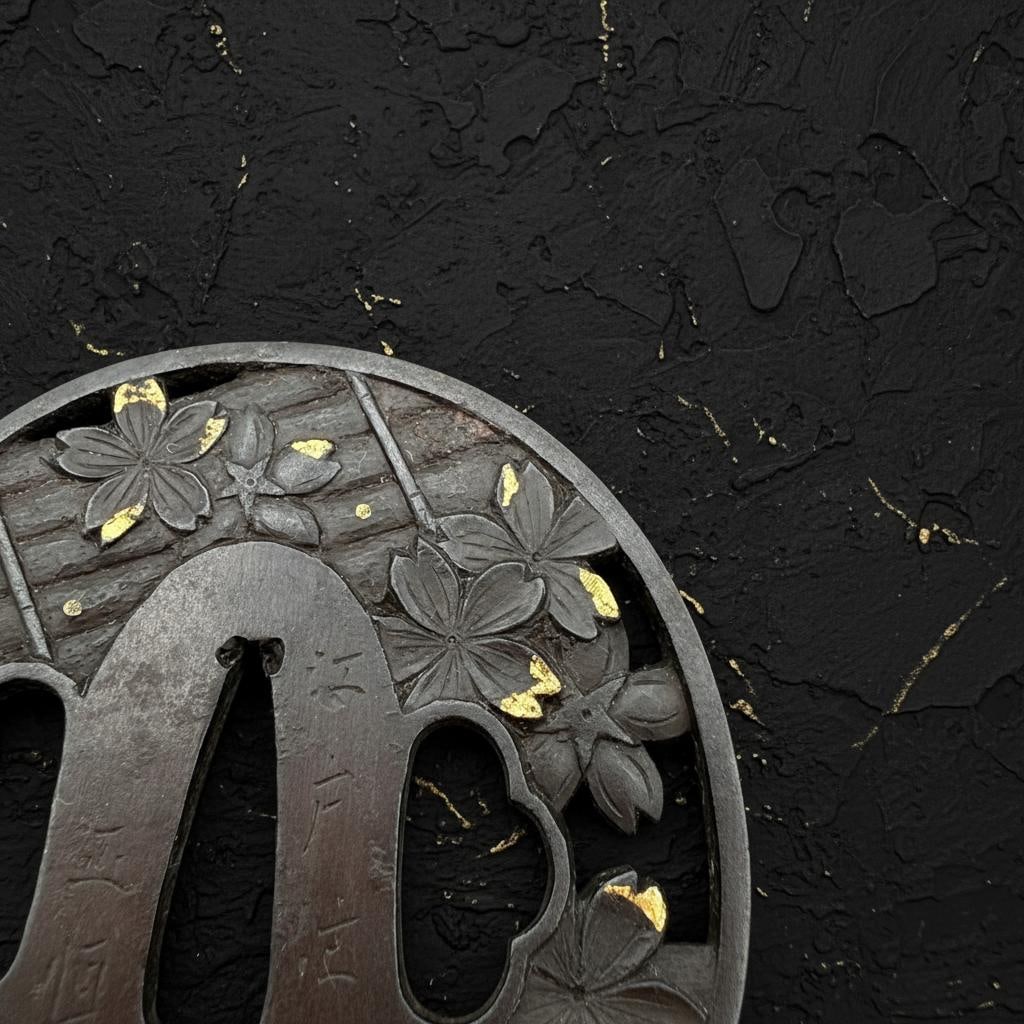 Masatsune Signed Iron Tsuba, Edo Period Samurai Sword Guard, Hanaikada Sukashi - 7