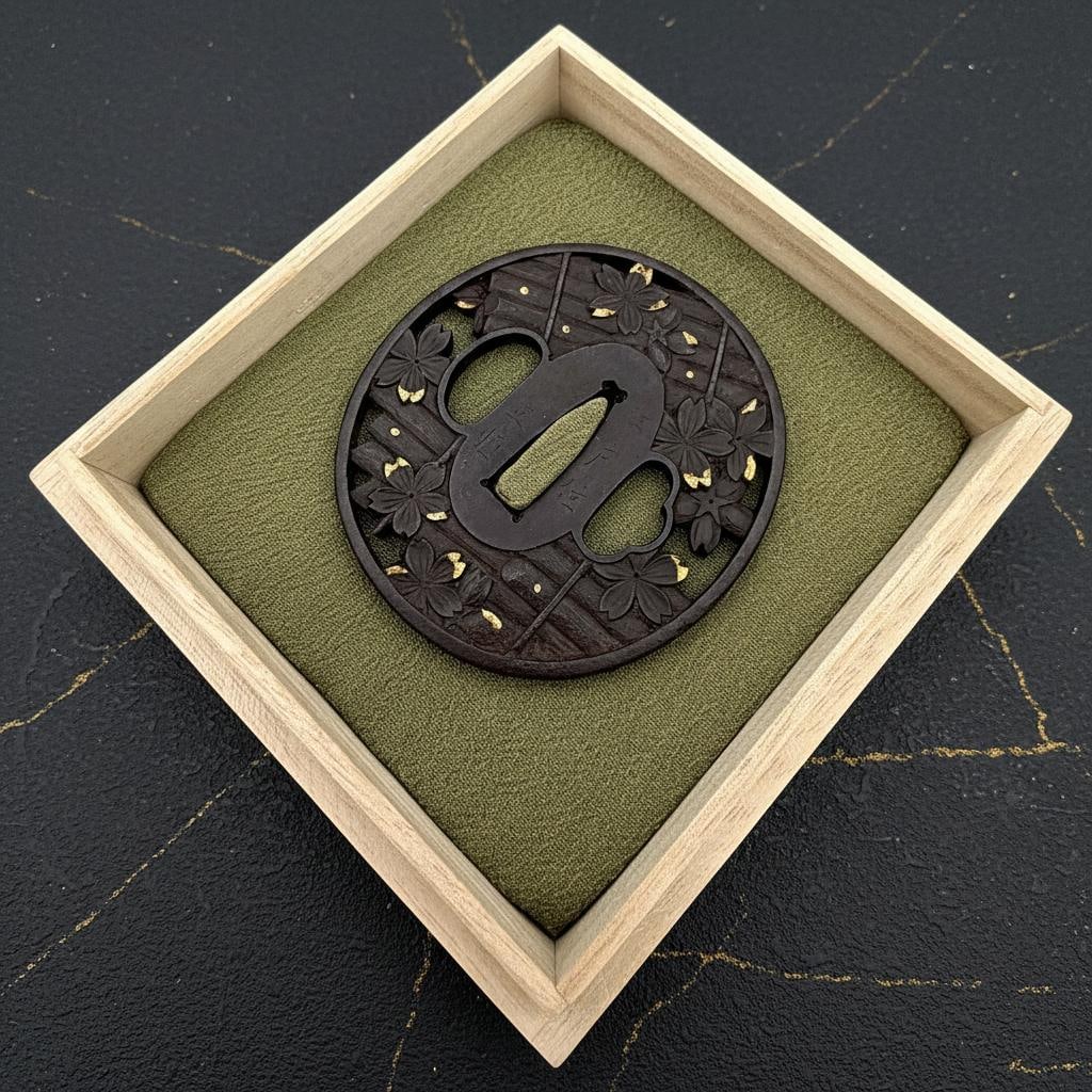 Masatsune Signed Iron Tsuba, Edo Period Samurai Sword Guard, Hanaikada Sukashi - 9