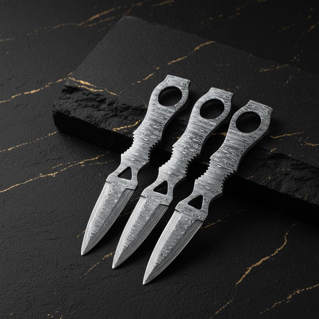 Handmade 10-inch Damascus Steel Throwing Knife Set 3pc Full Tang Tactical Blades - 10