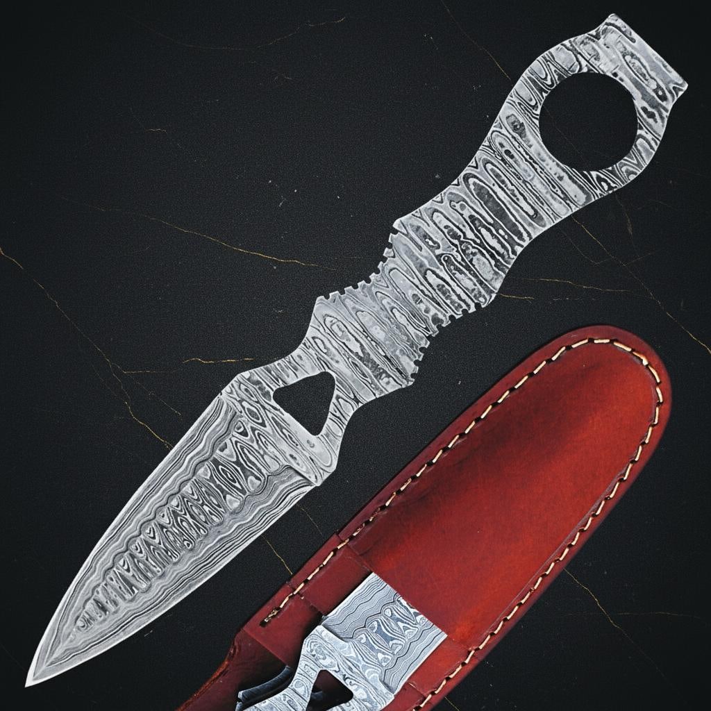 Handmade 10-inch Damascus Steel Throwing Knife Set 3pc Full Tang Tactical Blades - 2