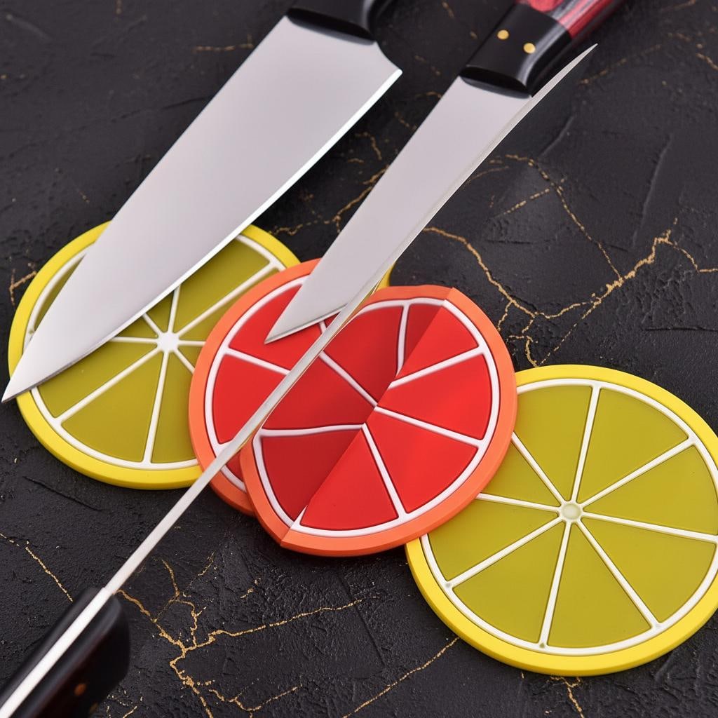 Hand Crafted 5pc J2 Steel Chef Knife Set with Damascus Bolsters & Leather Roll - 4