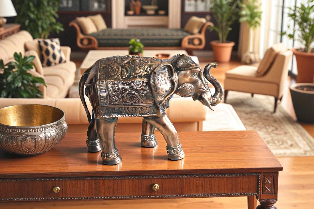 Aluminum Elephant Statue with Antique Design In Bronze Finish 28" x 13" x 19"H - 2