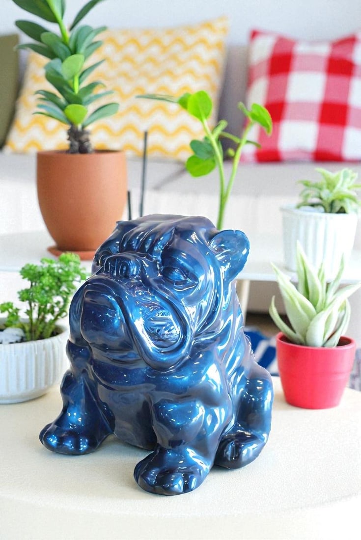 A Charming Blue Resin Bulldog, Perfect for Dog Lovers 19" x 15" x 16"H - 2