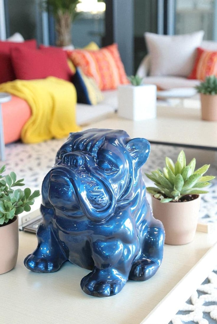 A Charming Blue Resin Bulldog, Perfect for Dog Lovers 19" x 15" x 16"H - 3