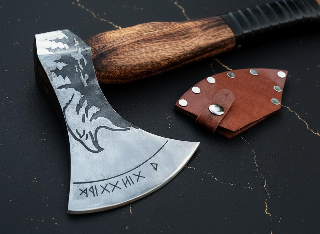 American Eagle Viking Throwing Axe Hand Forged Carbon Steel Hatchet with Leather Sheath - 2