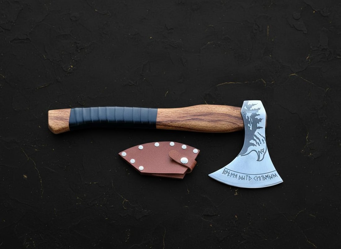 American Eagle Viking Throwing Axe Hand Forged Carbon Steel Hatchet with Leather Sheath - 3