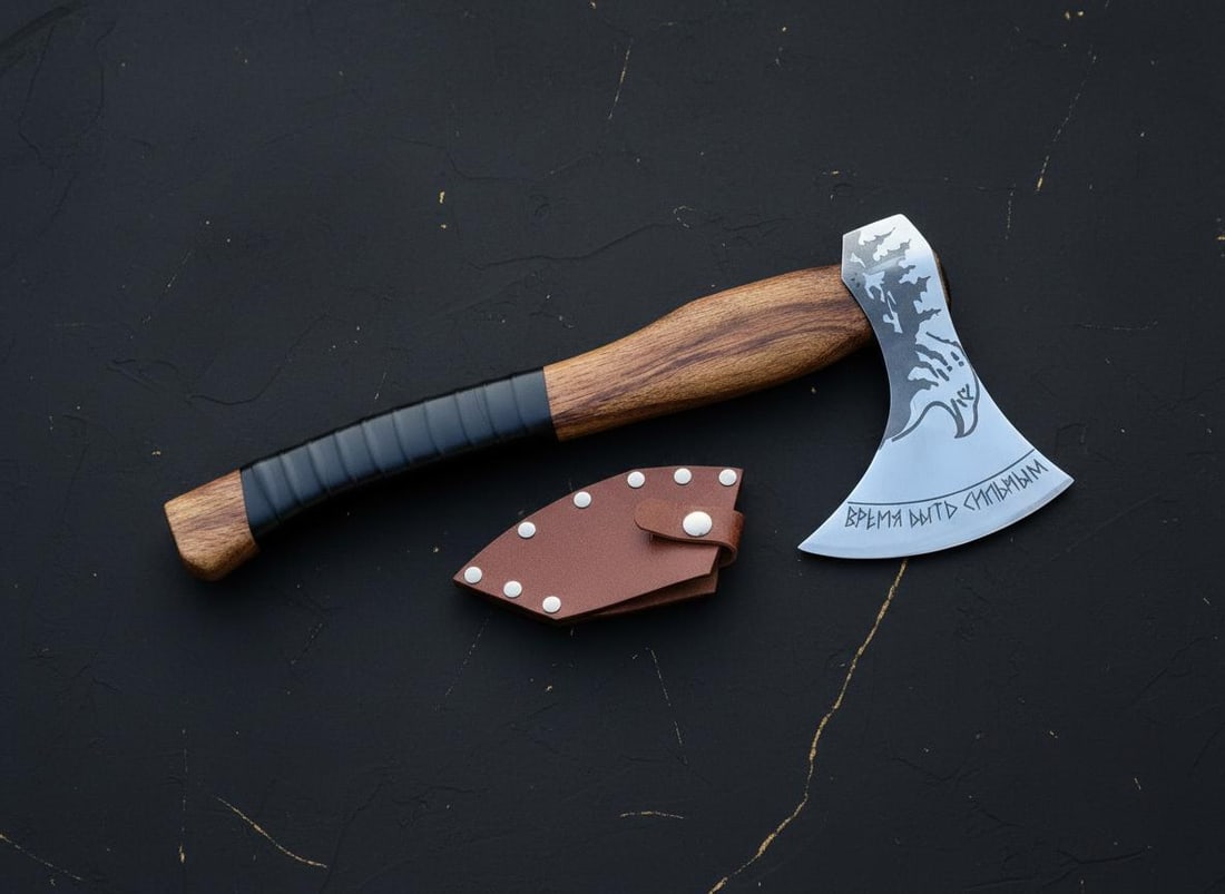 American Eagle Viking Throwing Axe Hand Forged Carbon Steel Hatchet with Leather Sheath - 4
