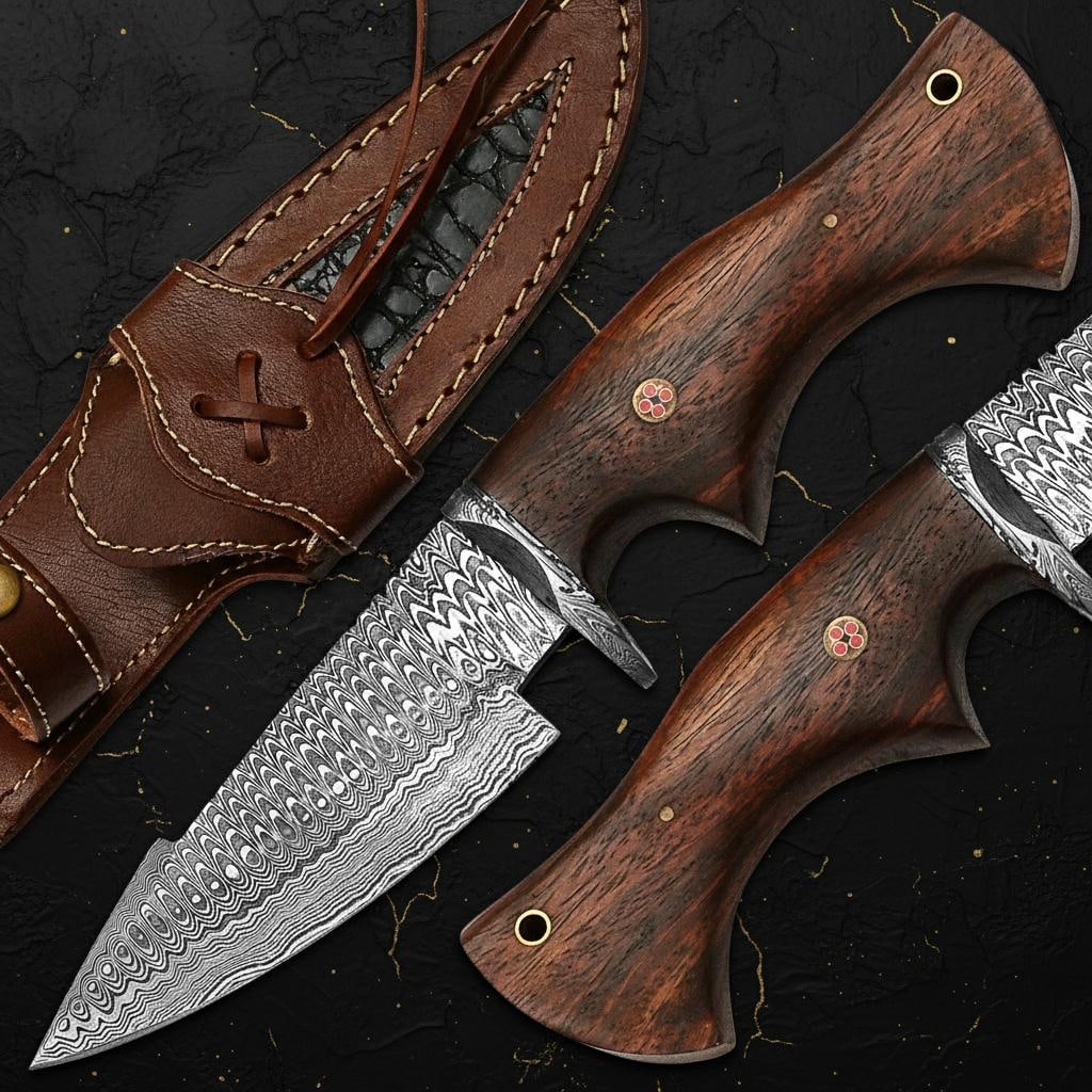 Custom Forged Bowie Knife 10" Twisted Damascus Steel Blade Rose Wood Handle Sheath: Title:Custom Forged Bowie Knife 10" Twisted Damascus Steel Blade Rose Wood Handle SheathDescription:This listing is for a custom handmade bowie hunting knife, a versatile tool ideal for combat,