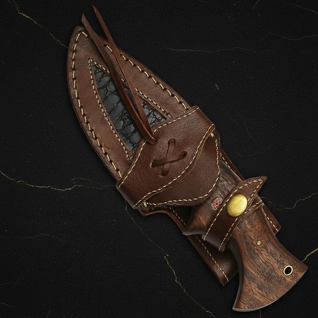 Custom Forged Bowie Knife 10" Twisted Damascus Steel Blade Rose Wood Handle Sheath - 4