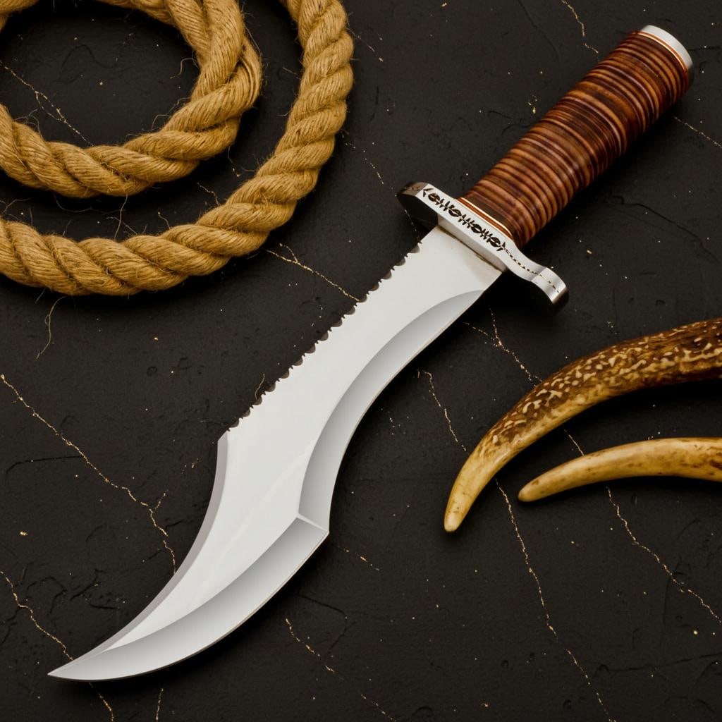 Handmade D2 Steel Bowie Knife 15.5" - Custom Hunting & Survival w/ Leather Sheath - 2