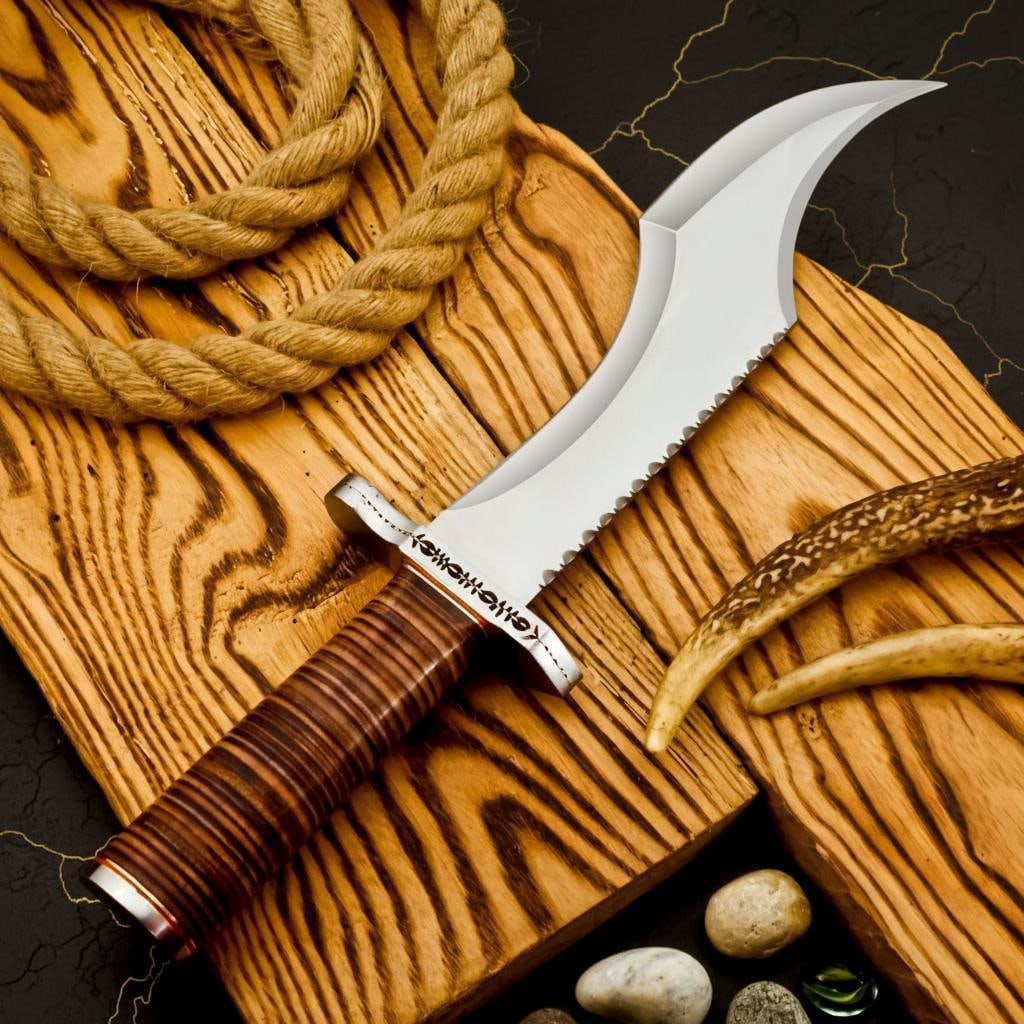 Handmade D2 Steel Bowie Knife 15.5" - Custom Hunting & Survival w/ Leather Sheath - 5