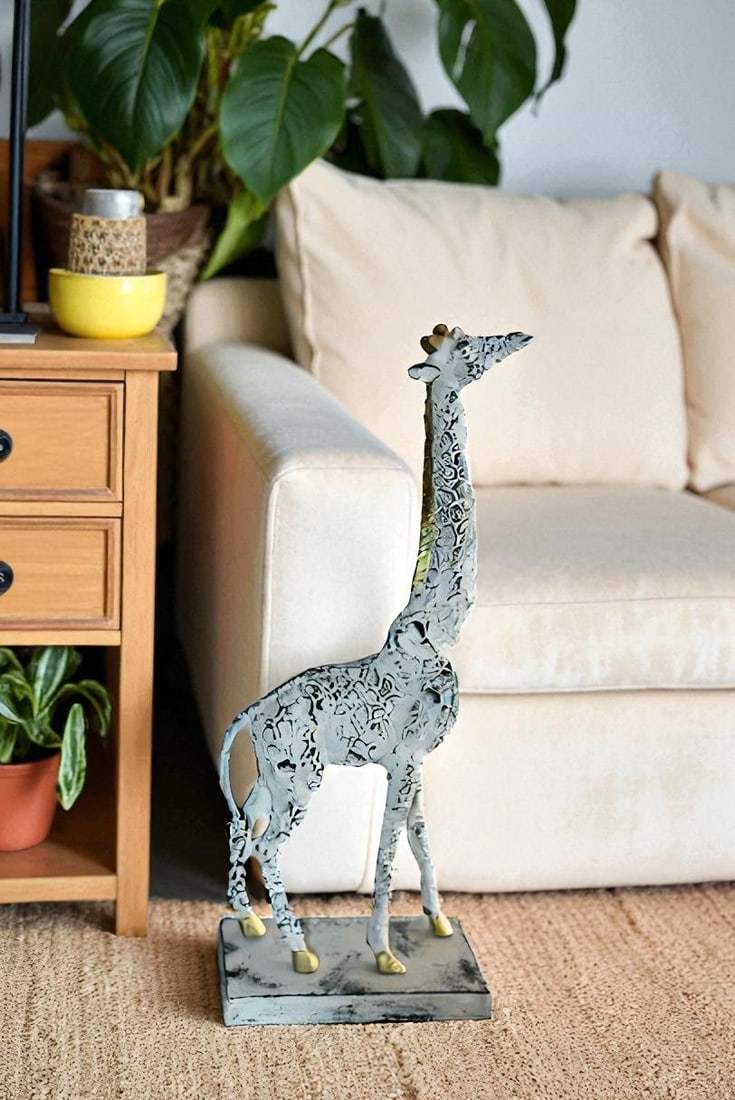 Aluminum Giraffe Sculpture Graceful Elegance in Tall Form 8" x 4" x 18"H - 2