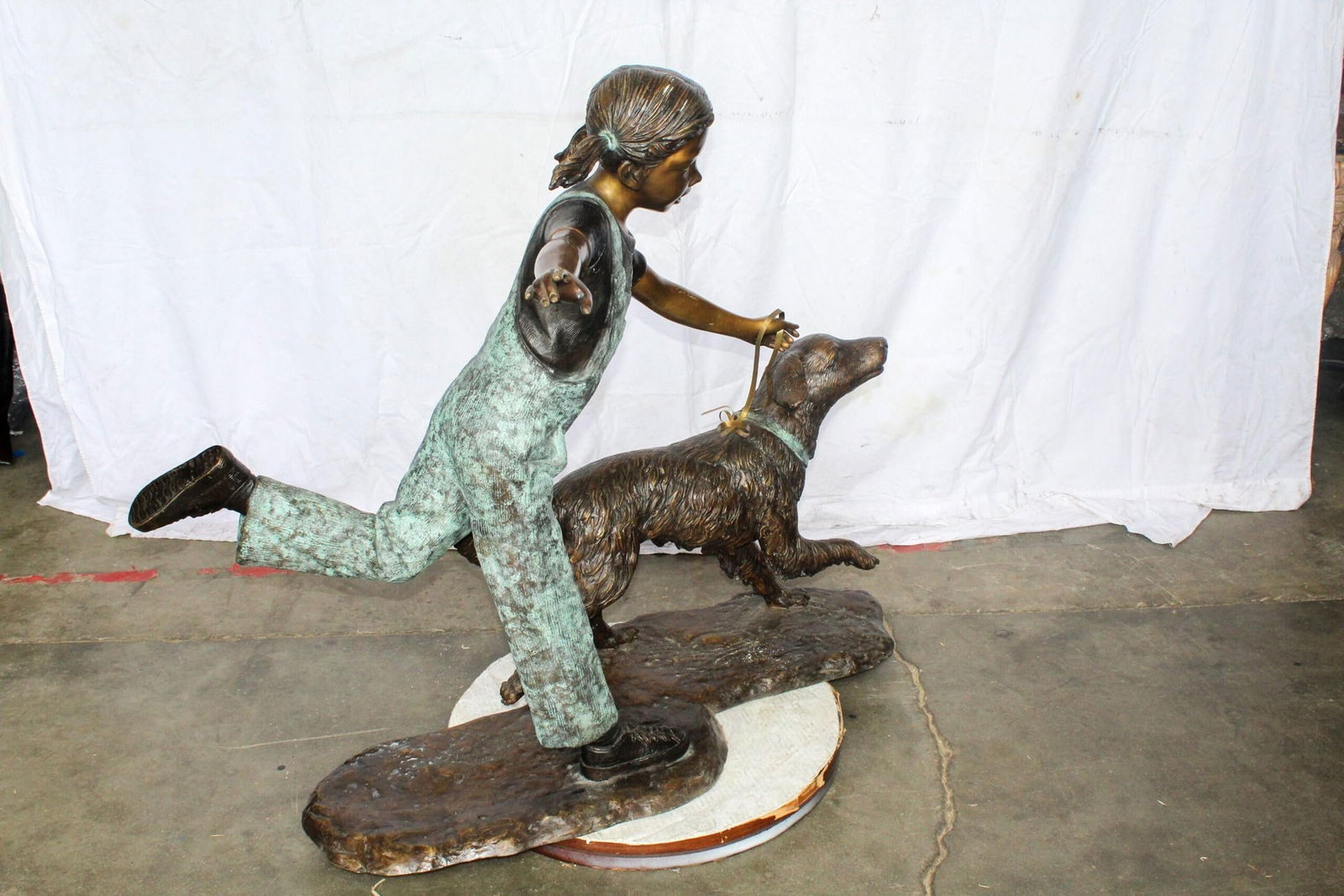 Young Girl and Her Dog Playing Bronze Statue 53" x 21" x 40"H - 10