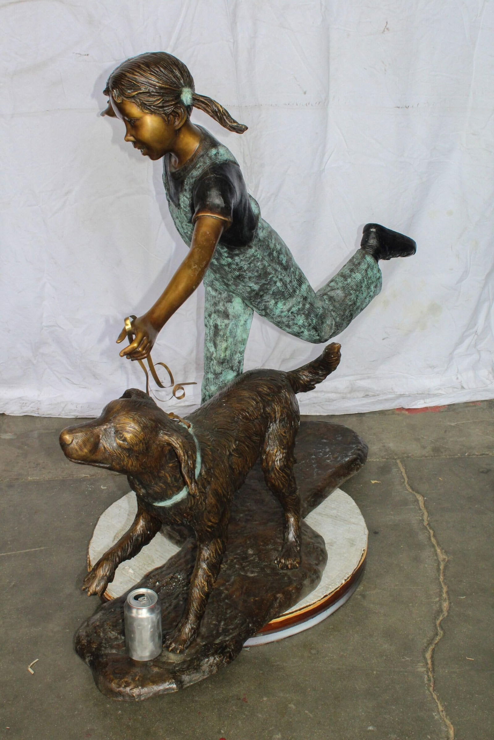 Young Girl and Her Dog Playing Bronze Statue 53" x 21" x 40"H - 5