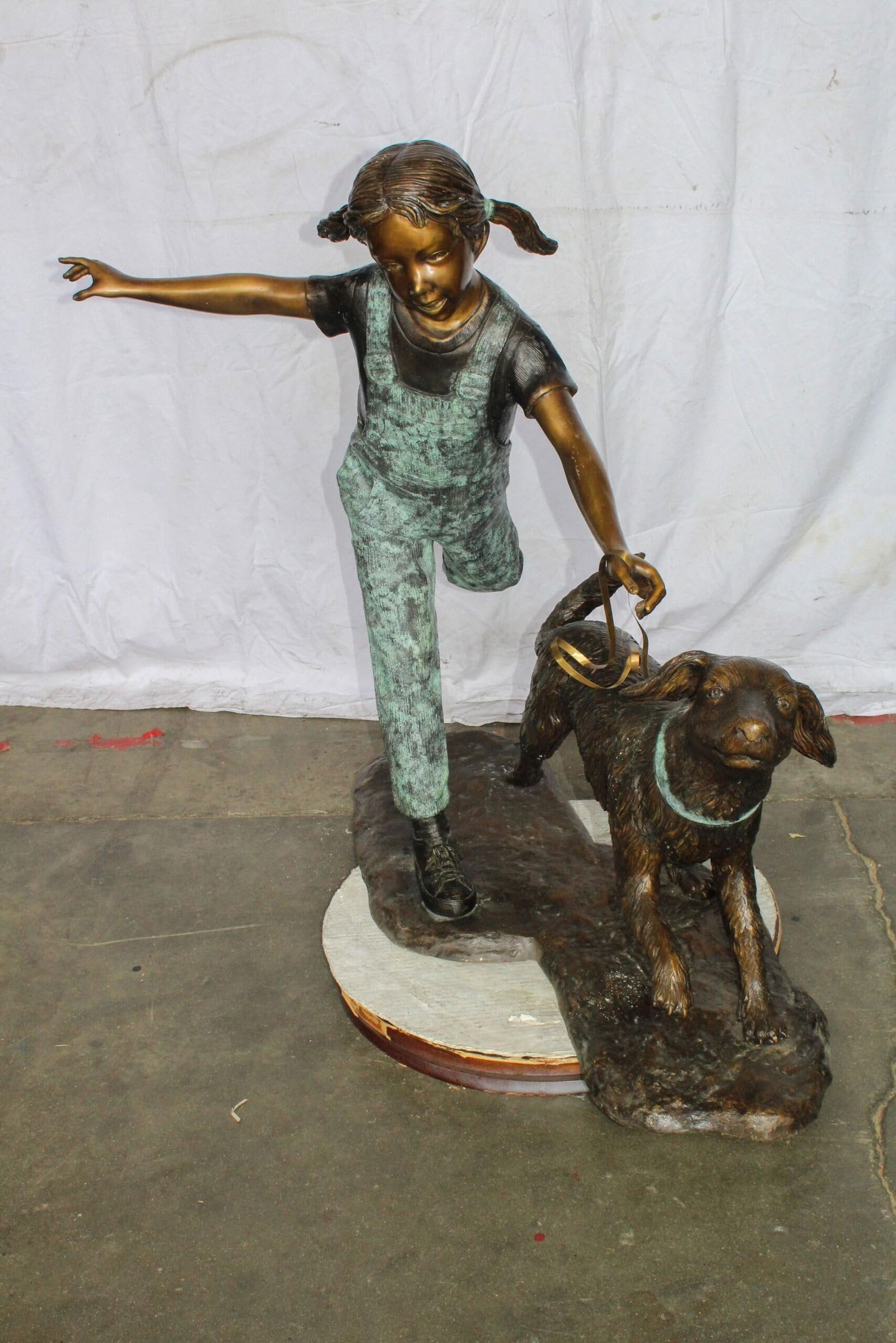 Young Girl and Her Dog Playing Bronze Statue 53" x 21" x 40"H - 7
