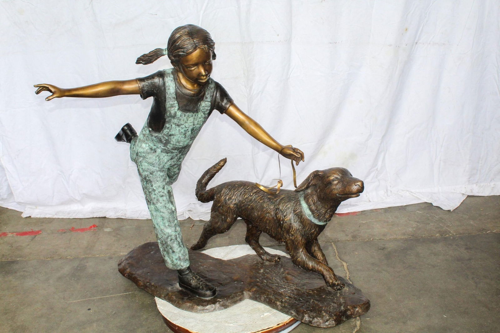 Young Girl and Her Dog Playing Bronze Statue 53" x 21" x 40"H - 8