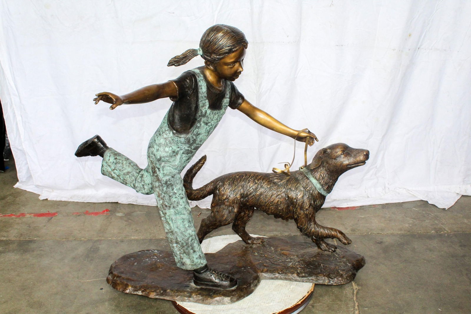 Young Girl and Her Dog Playing Bronze Statue 53" x 21" x 40"H - 9