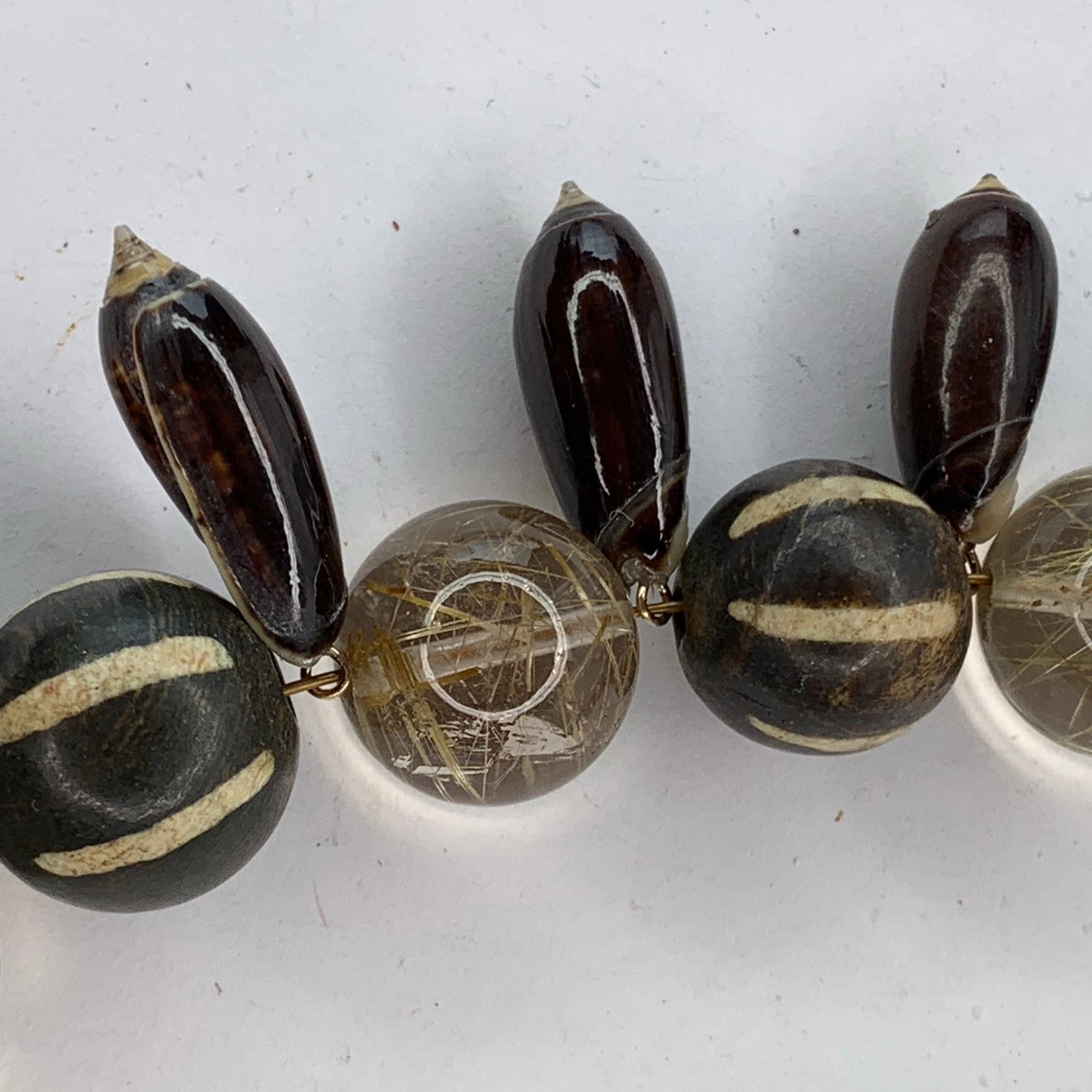 Rutile Quartz, African Batik Bead Necklace - 4