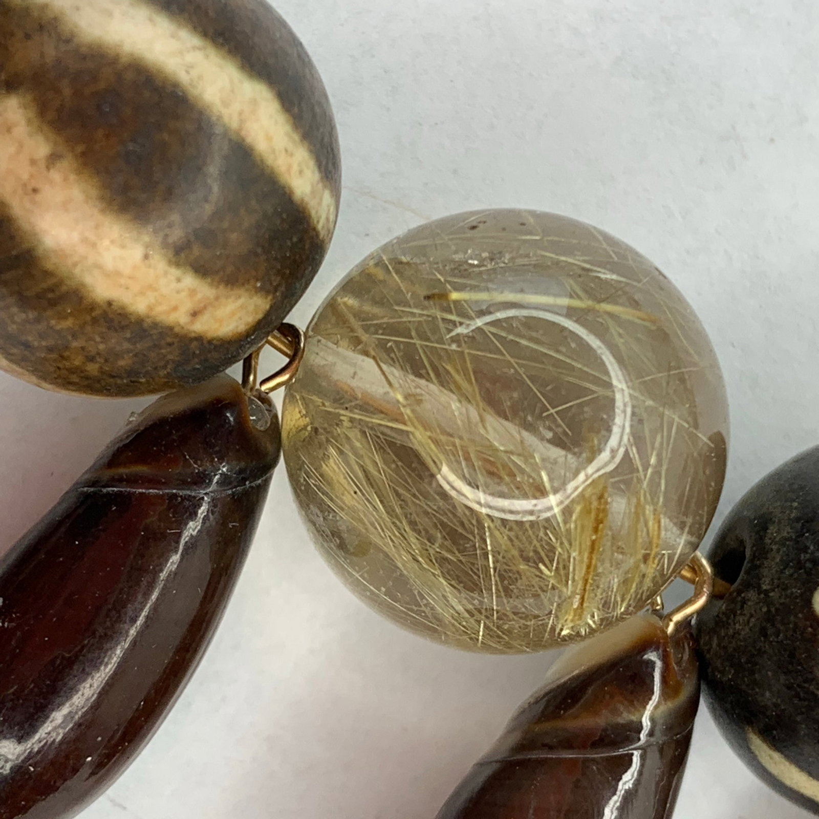 Rutile Quartz, African Batik Bead Necklace - 5