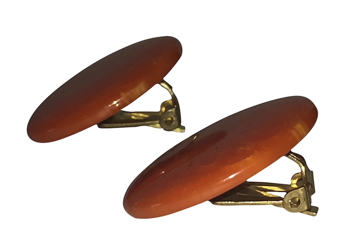 Orange Swirl Round Bakelite Clip On Earrings - 5