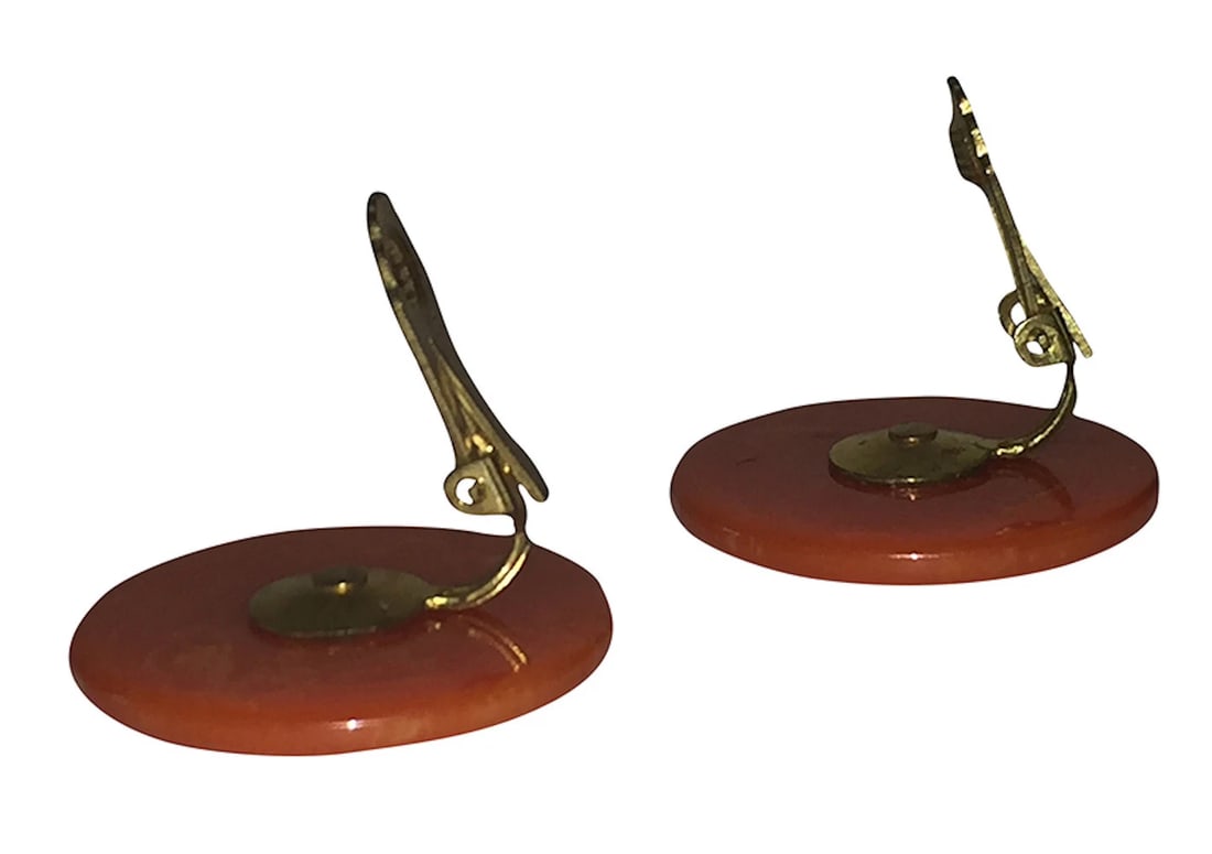 Orange Swirl Round Bakelite Clip On Earrings - 6