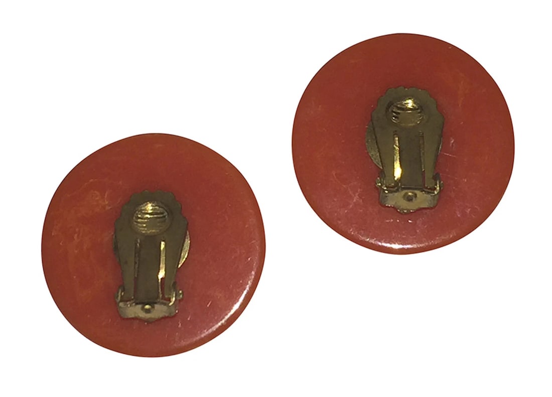 Orange Swirl Round Bakelite Clip On Earrings - 7